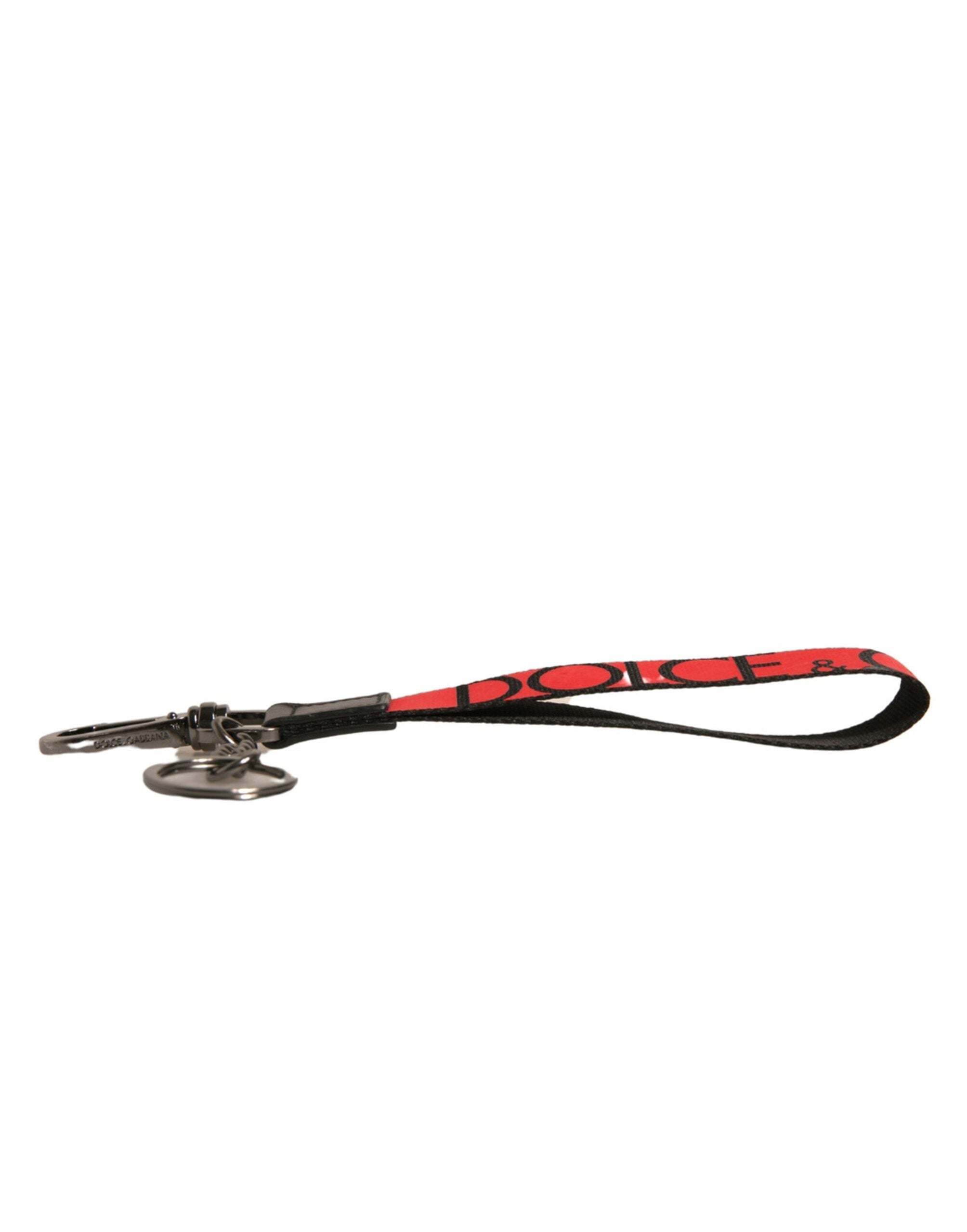 Dolce & Gabbana Red Logo Leather Silver Brass Holder Keychain Keyring LUNESCAPE