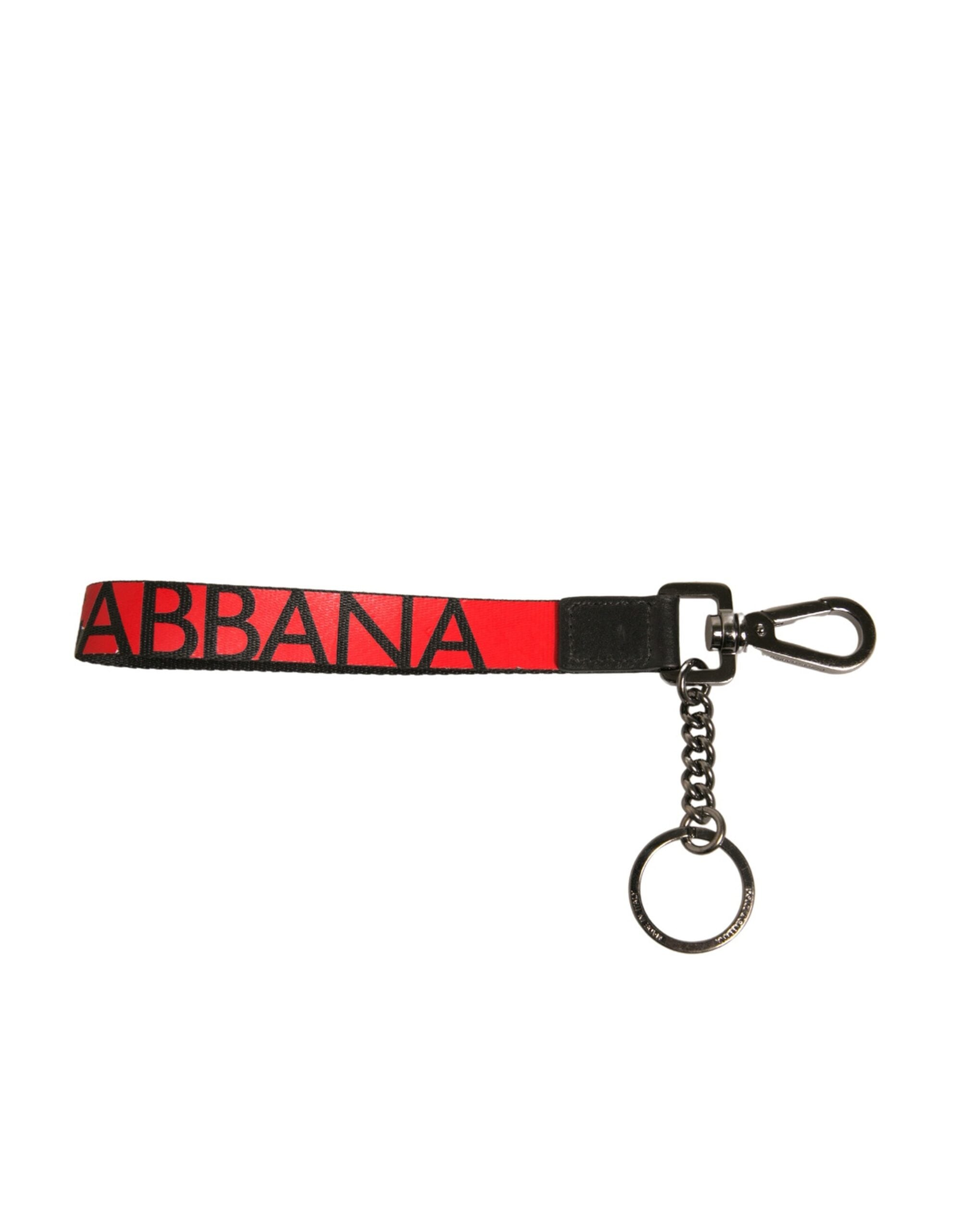 Dolce & Gabbana Red Logo Leather Silver Brass Holder Keychain Keyring LUNESCAPE