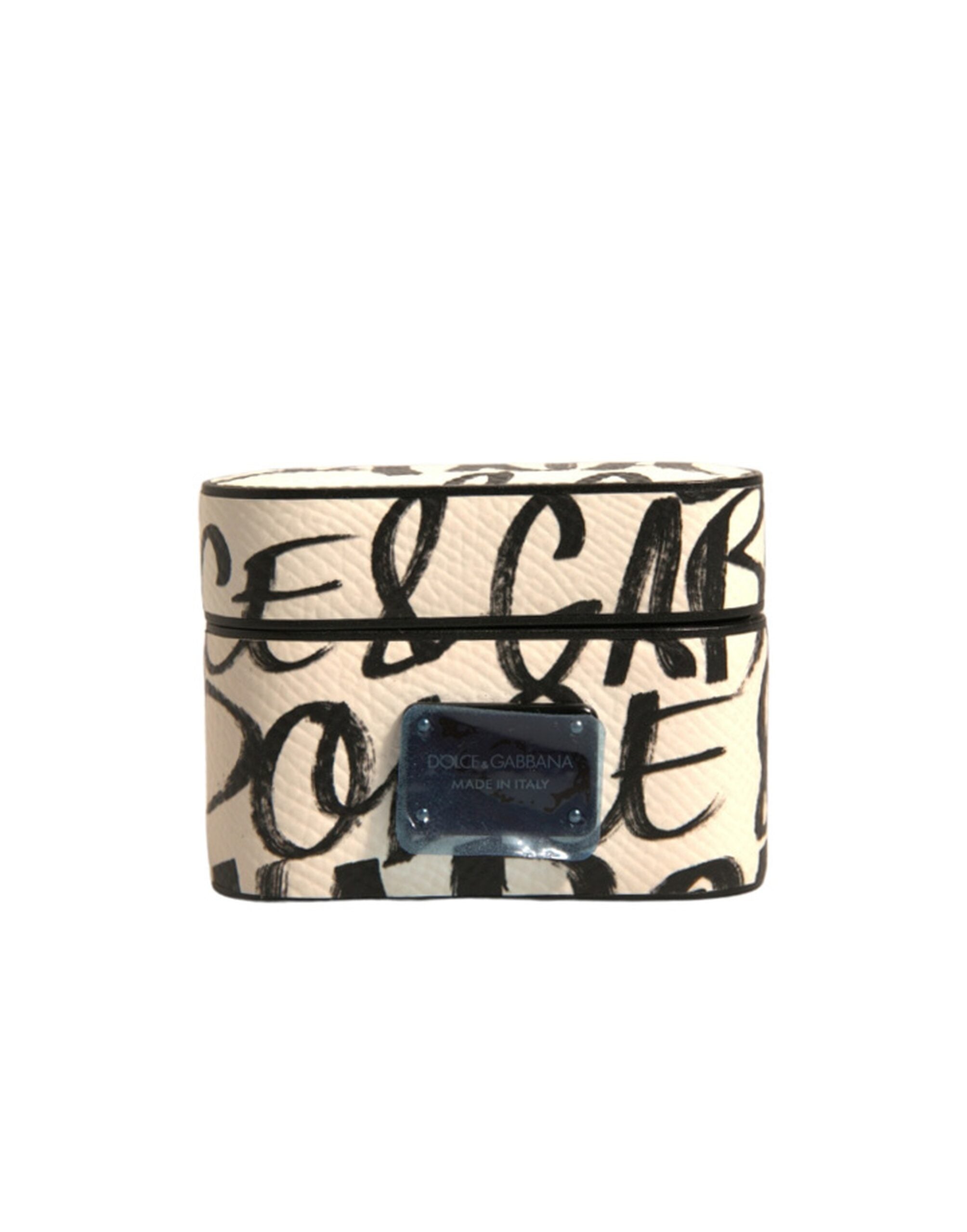 Dolce & Gabbana Black White Leather Scribble Embossed Logo Airpods Case LUNESCAPE