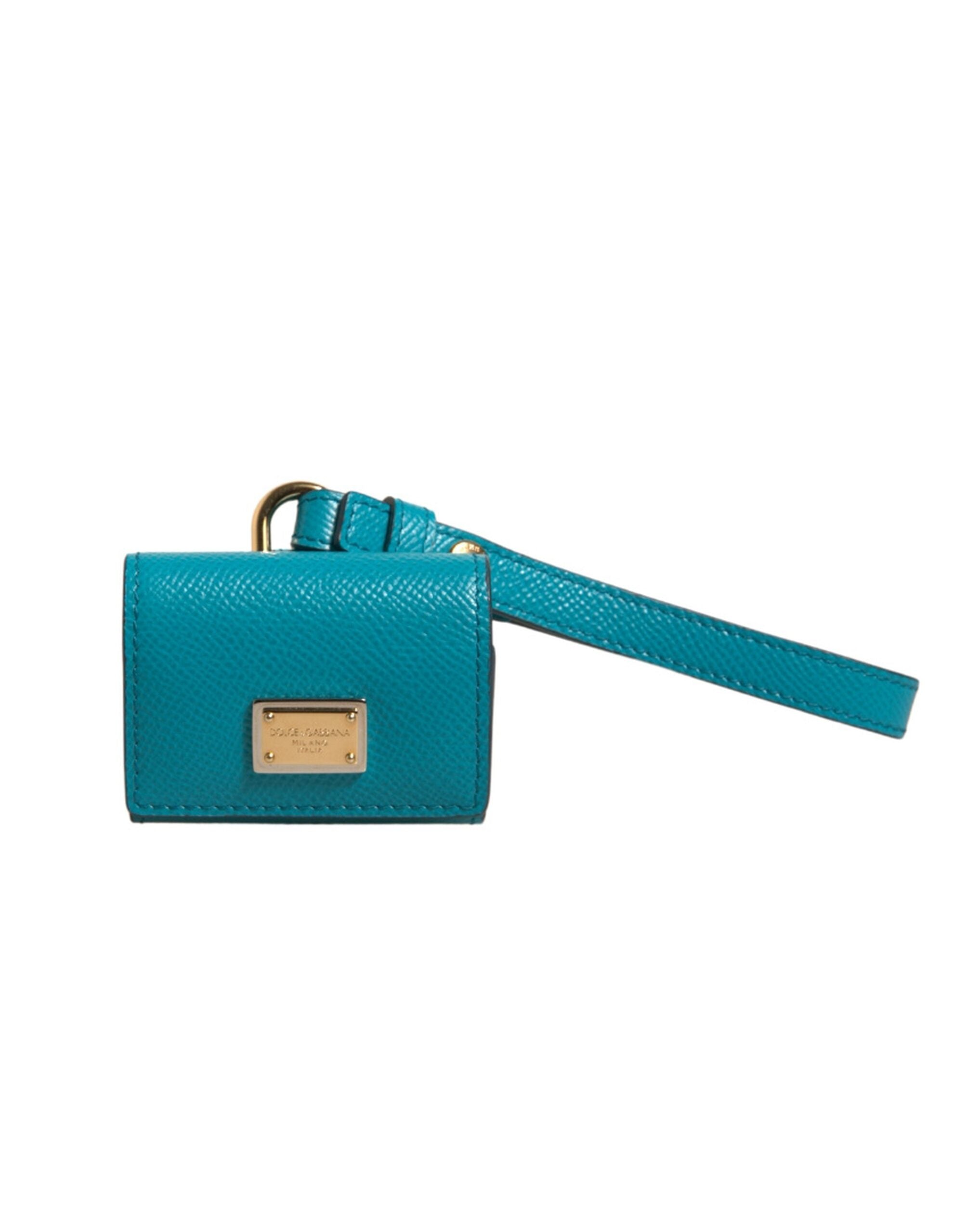 Dolce & Gabbana Green Logo Plaque Leather Gold Metal Strap Airpods Case LUNESCAPE