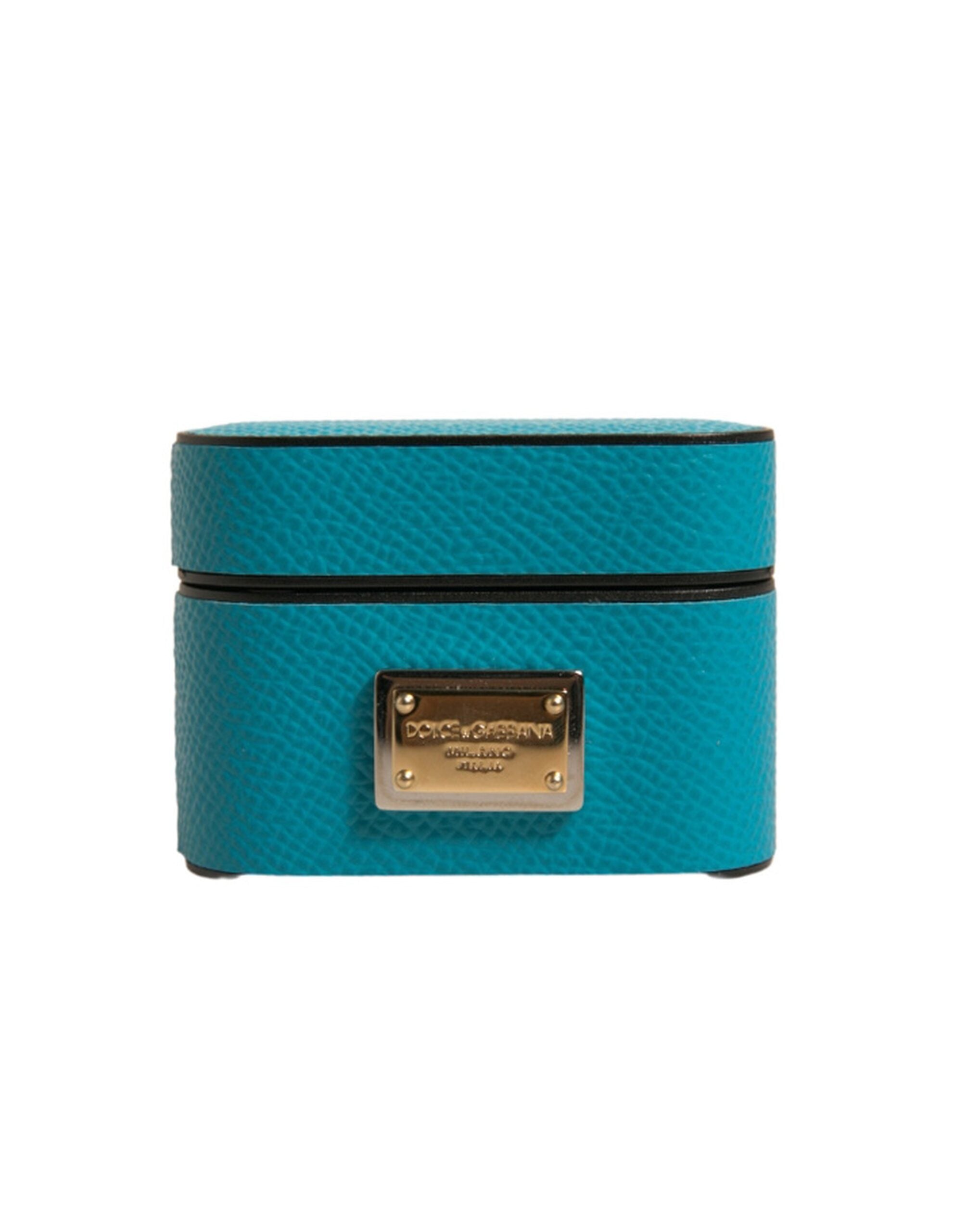 Dolce & Gabbana Green Leather Metal Logo Plaque Holder Airpods Case LUNESCAPE