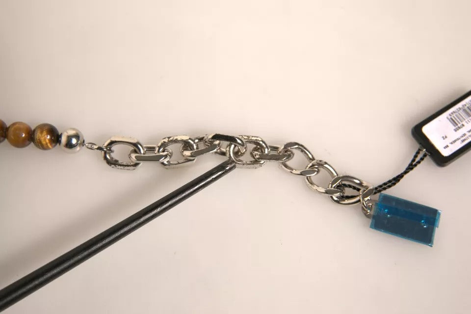 Dolce & Gabbana Silver Brass Chain Beaded Logo Plaque Keychain Keyring LUNESCAPE