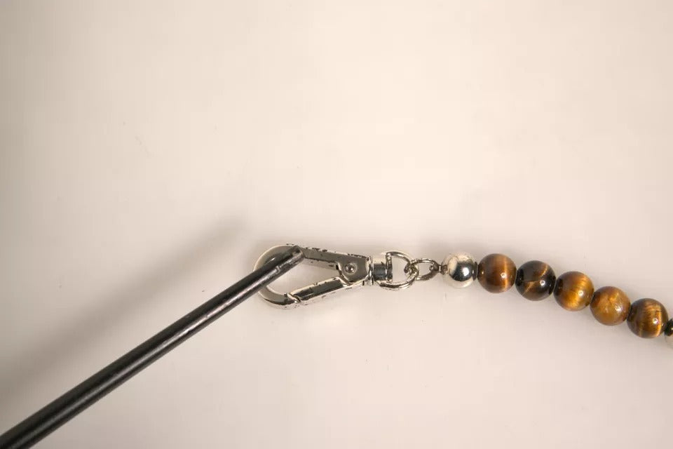Dolce & Gabbana Silver Brass Chain Beaded Logo Plaque Keychain Keyring LUNESCAPE