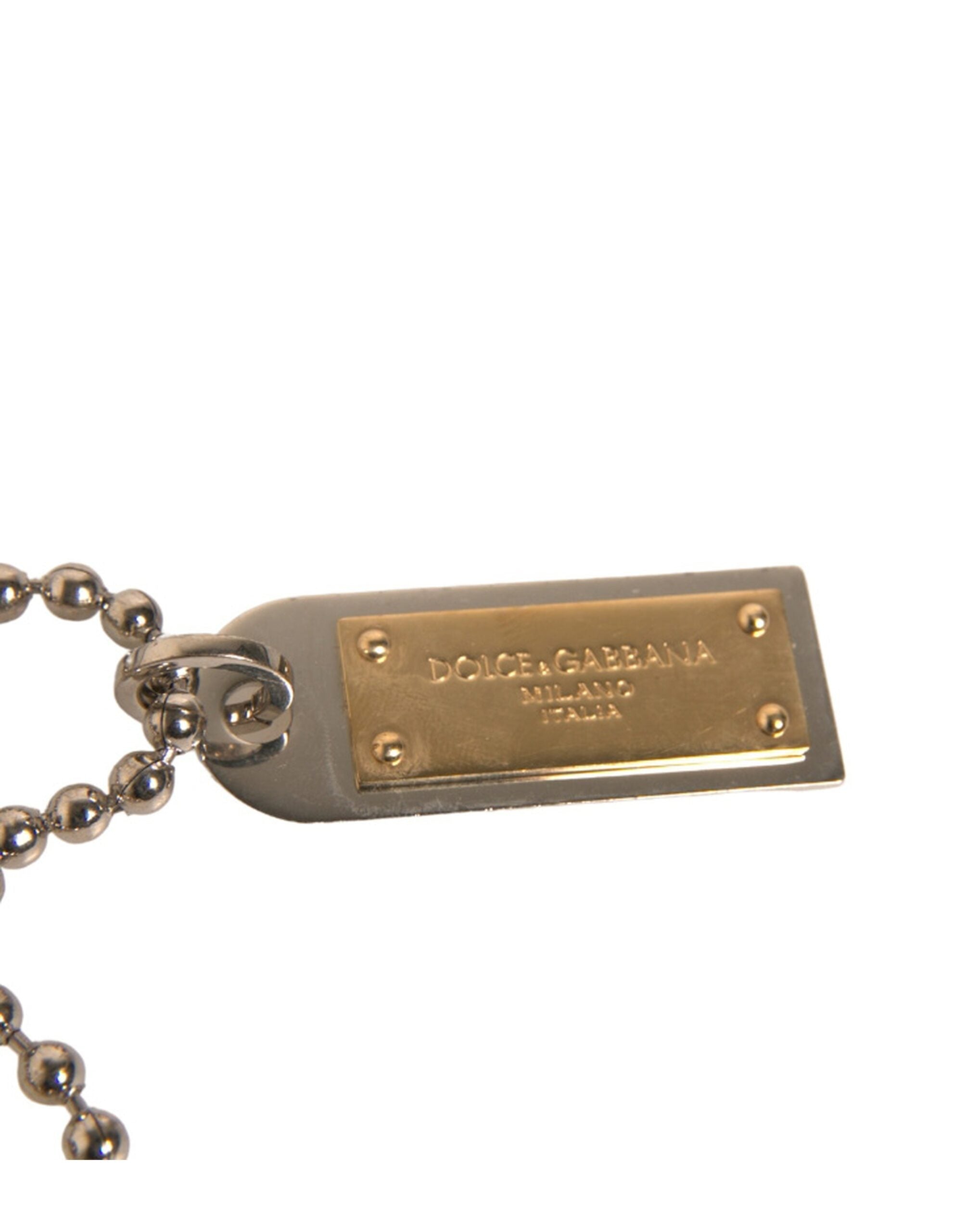 Dolce & Gabbana Silver Brass Chain Beaded Logo Plaque Keychain Keyring LUNESCAPE