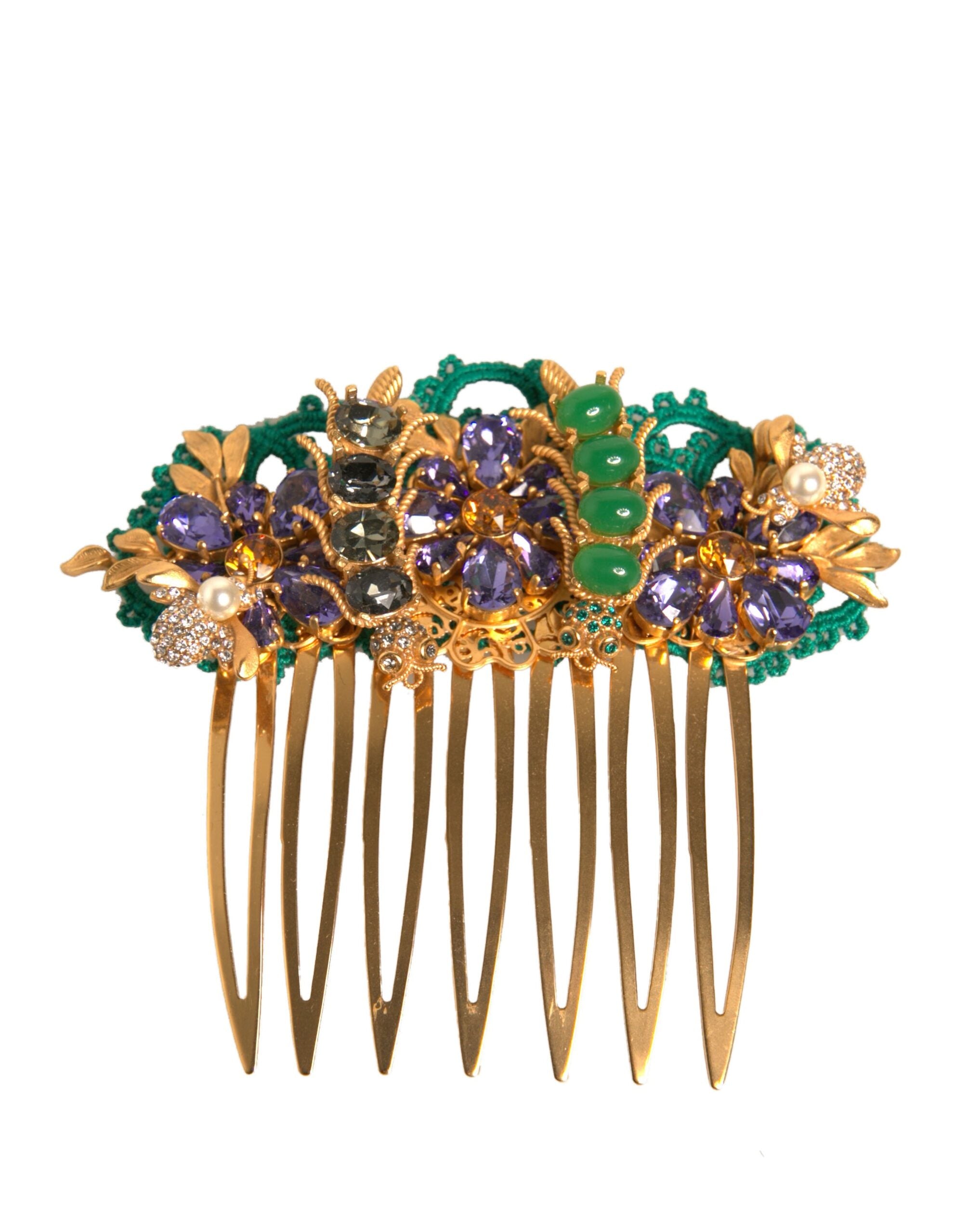 Dolce & Gabbana Gold Brass Crystals Hair Stick Comb LUNESCAPE