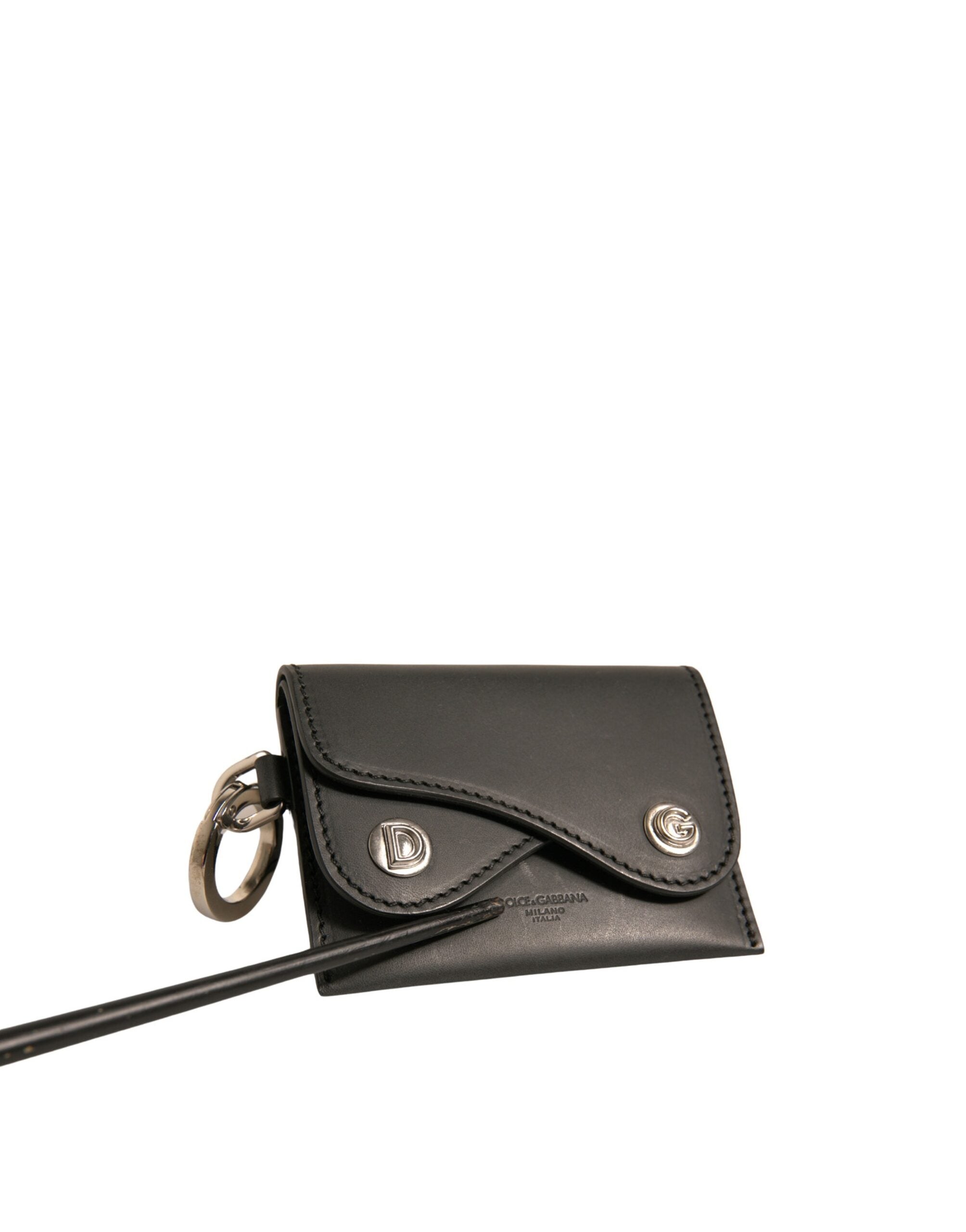 Dolce & Gabbana Black Leather Card Case Keychain Key Holder LUNESCAPE