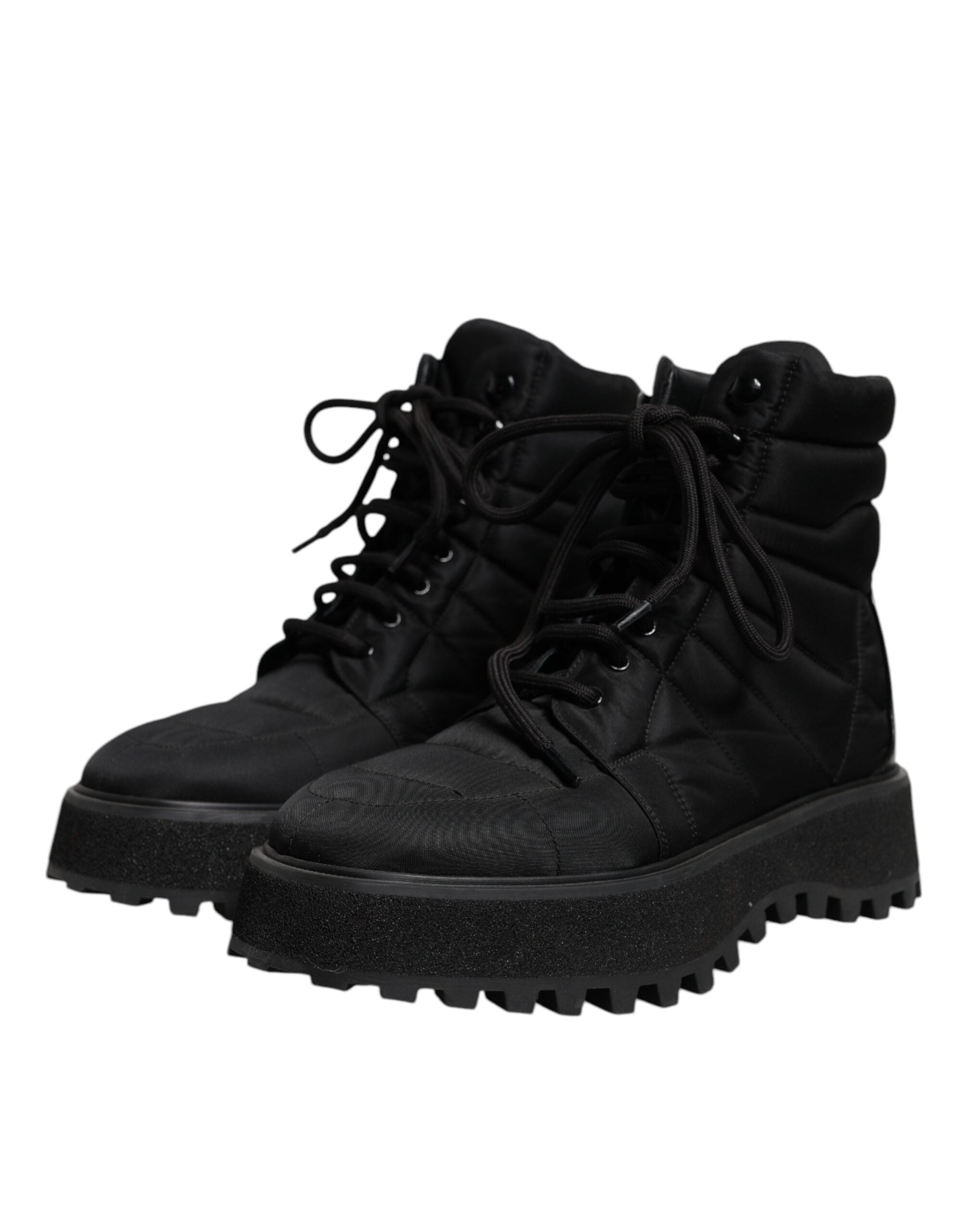 Dolce & Gabbana Black Padded Mid Calf Lace Up Boots Shoes