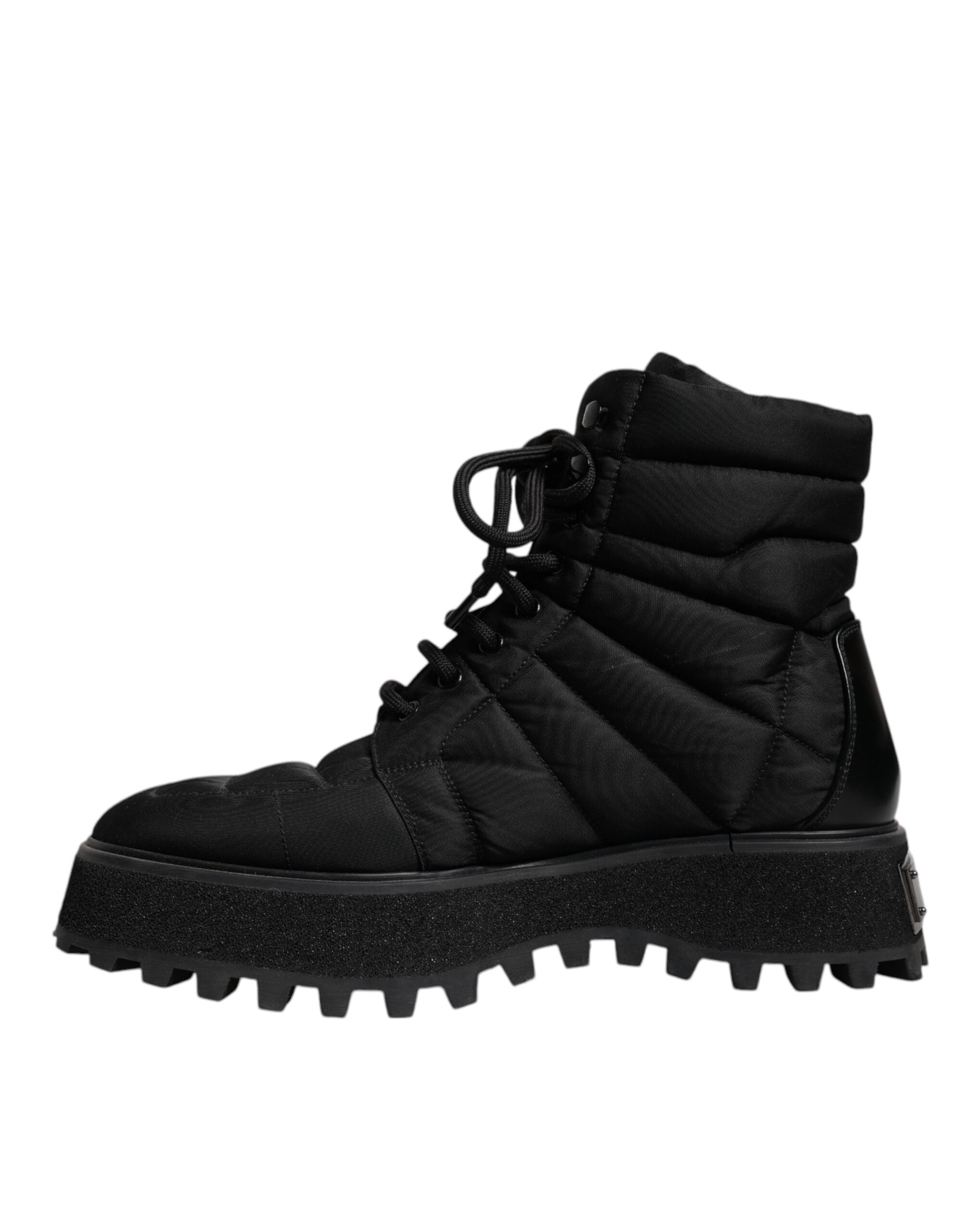 Dolce & Gabbana Black Padded Mid Calf Lace Up Boots Shoes LUNESCAPE