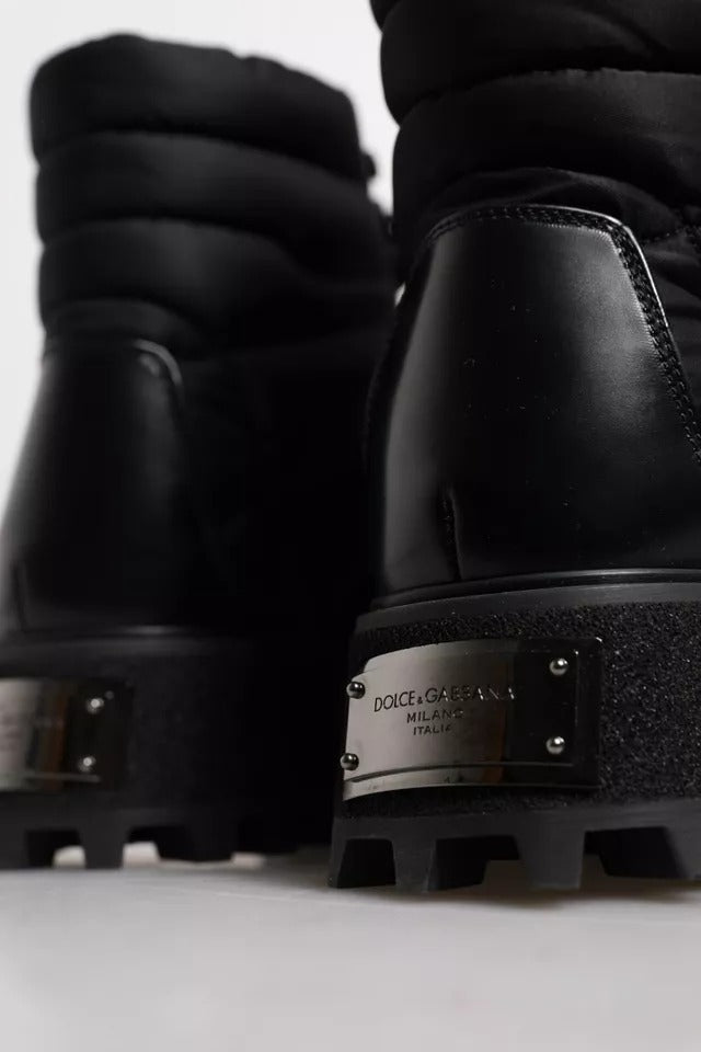 Dolce & Gabbana Black Padded Mid Calf Lace Up Boots Shoes LUNESCAPE