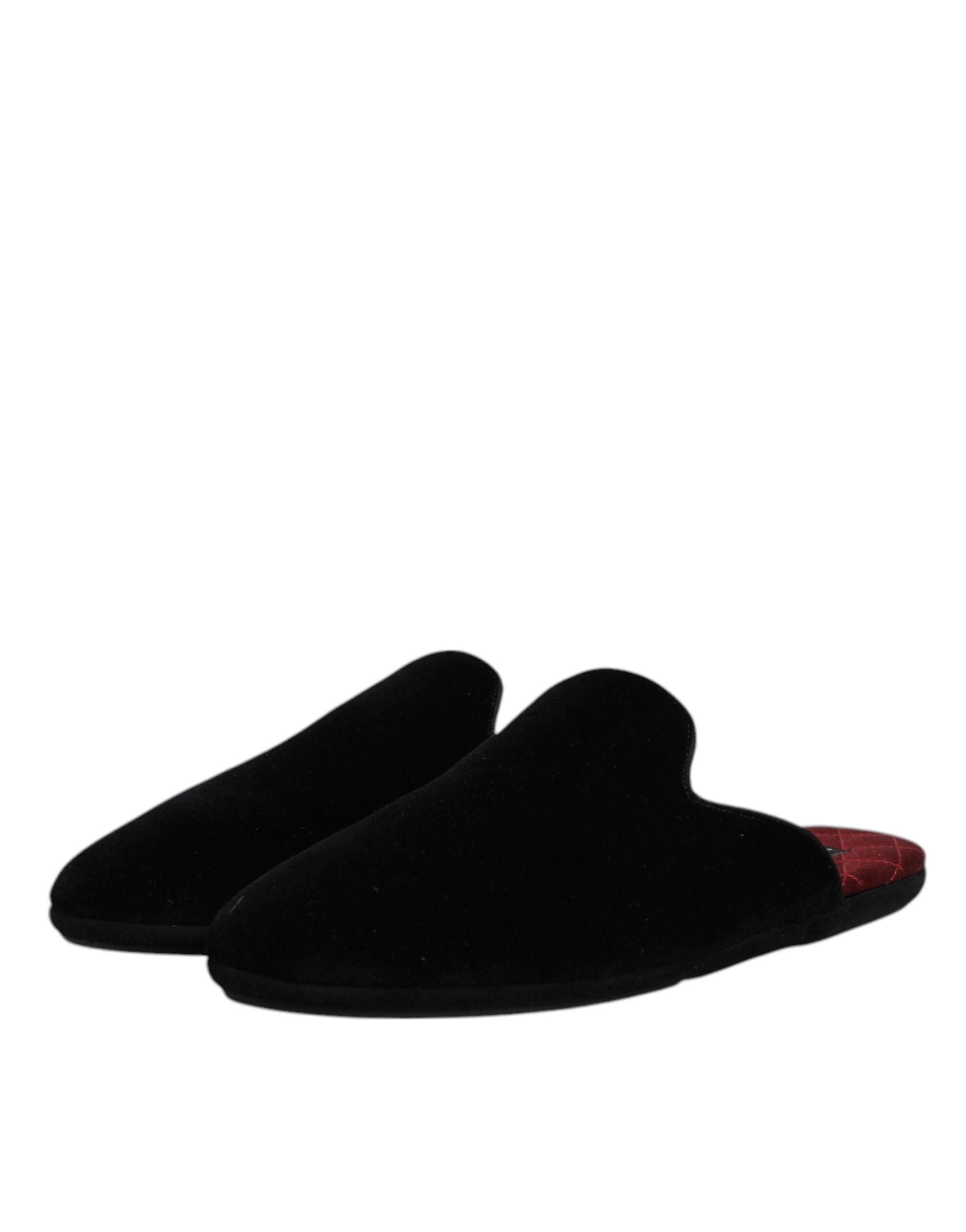 Dolce & Gabbana Black Viscose Velvet Slides Flat Slipper Shoes LUNESCAPE