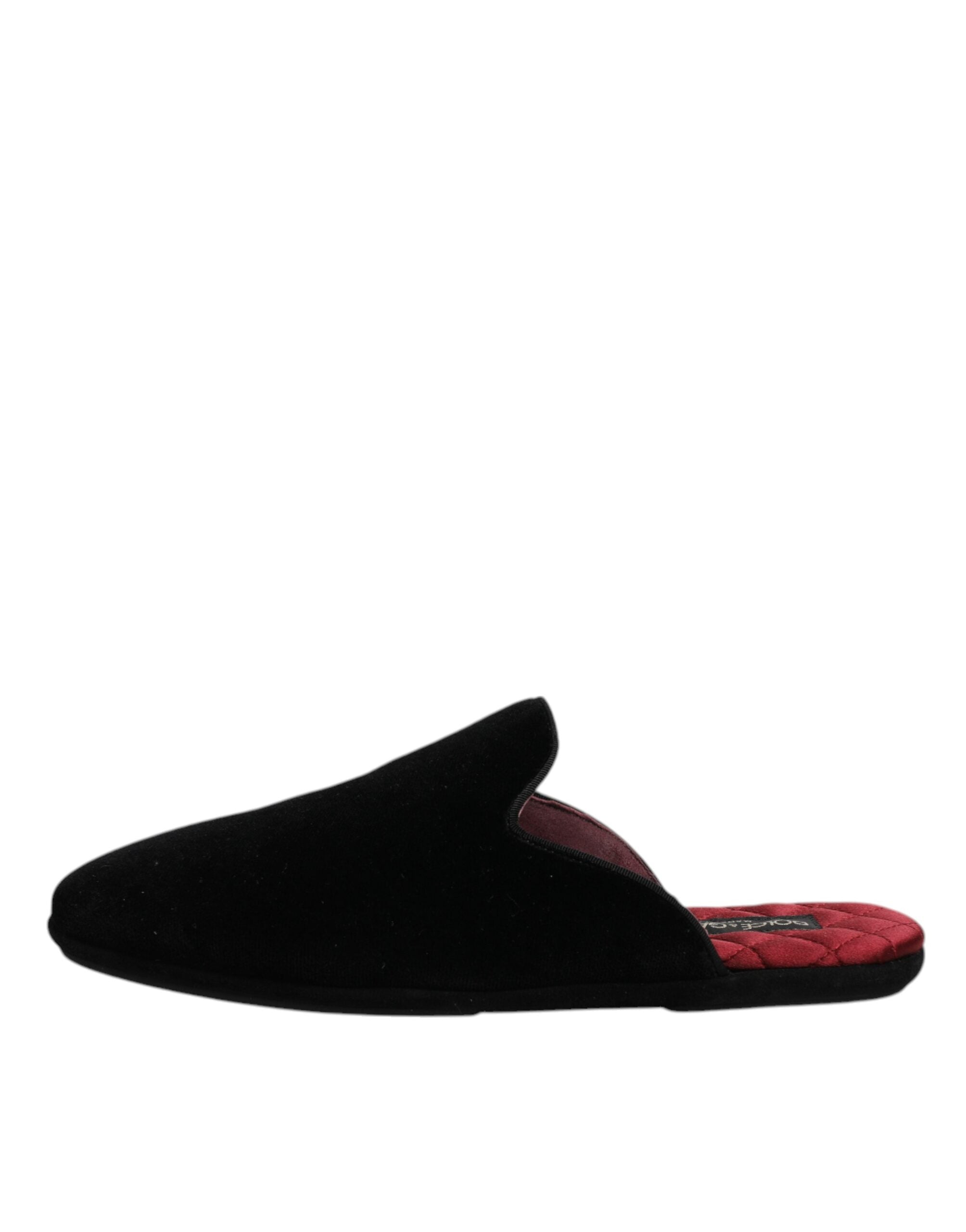 Dolce & Gabbana Black Viscose Velvet Slides Flat Slipper Shoes LUNESCAPE