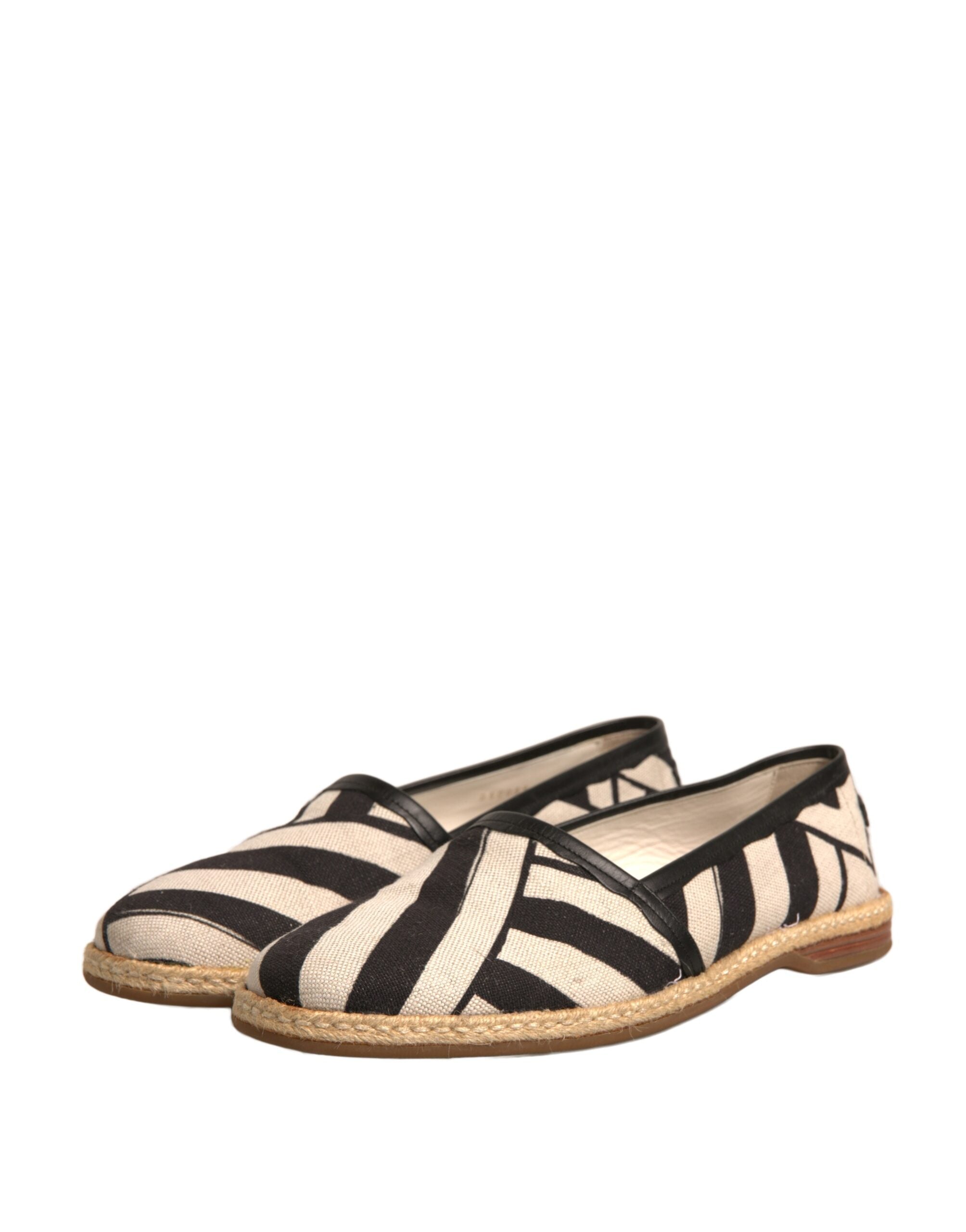 Dolce & Gabbana Black White Stripes Slip On Espadrille Shoes LUNESCAPE