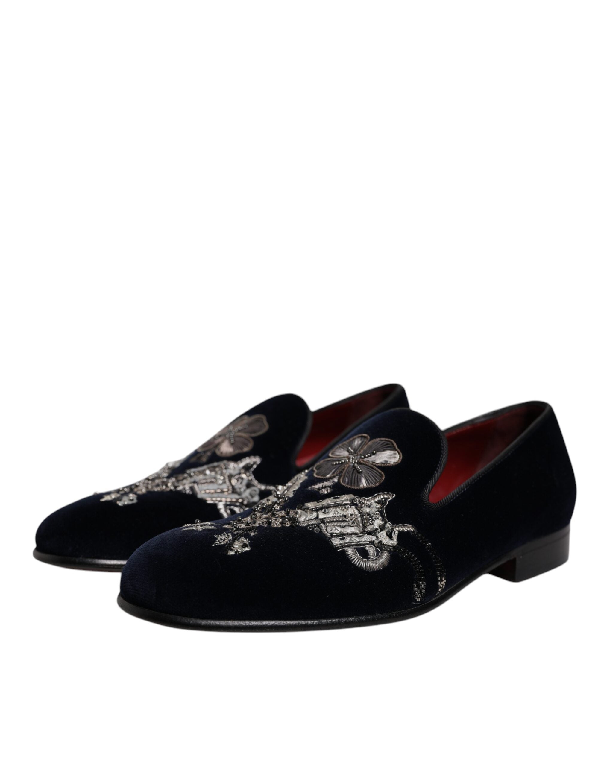 Dolce & Gabbana Black Velvet Floral Gun Loafers Dress Shoes LUNESCAPE