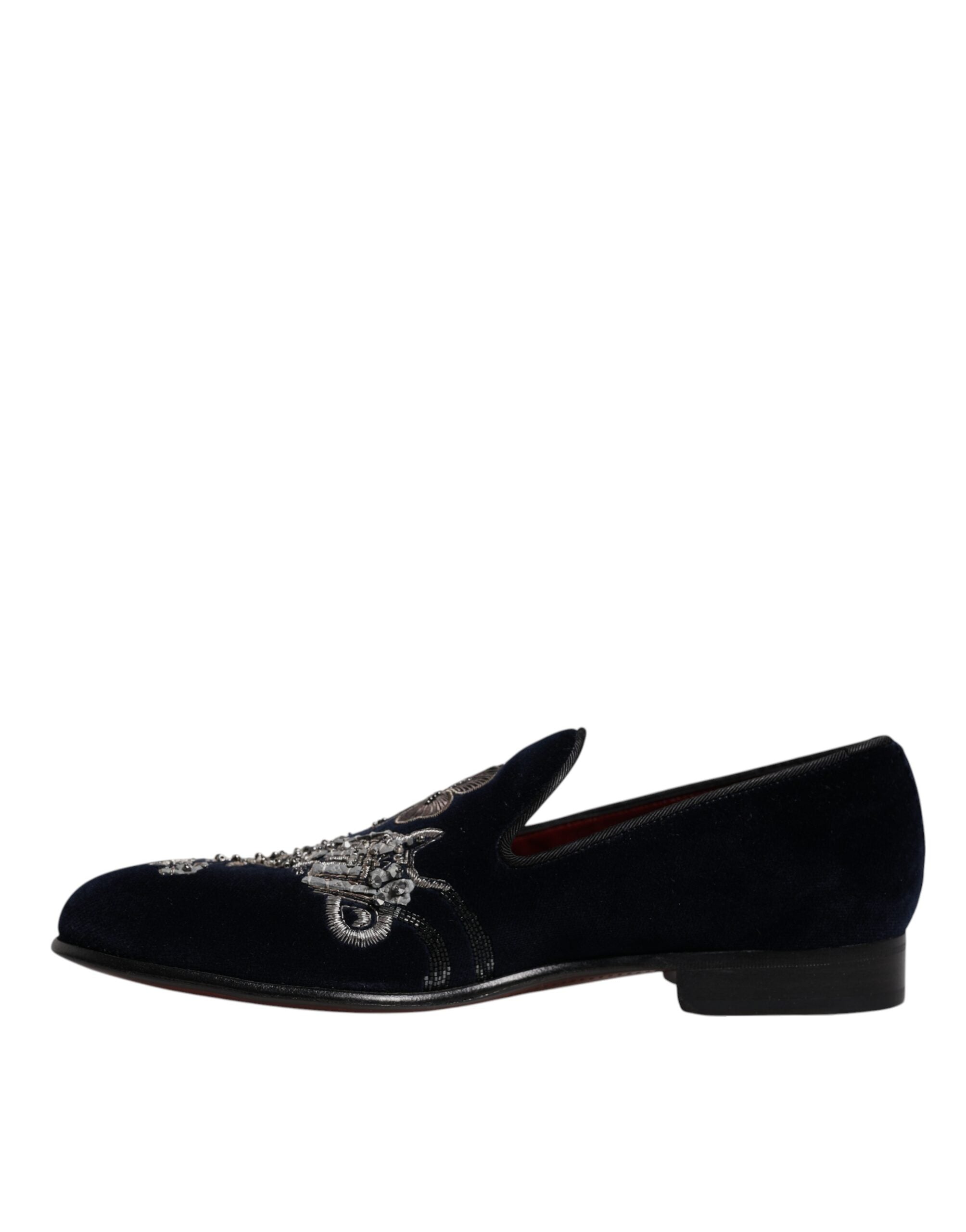 Dolce & Gabbana Black Velvet Floral Gun Loafers Dress Shoes LUNESCAPE
