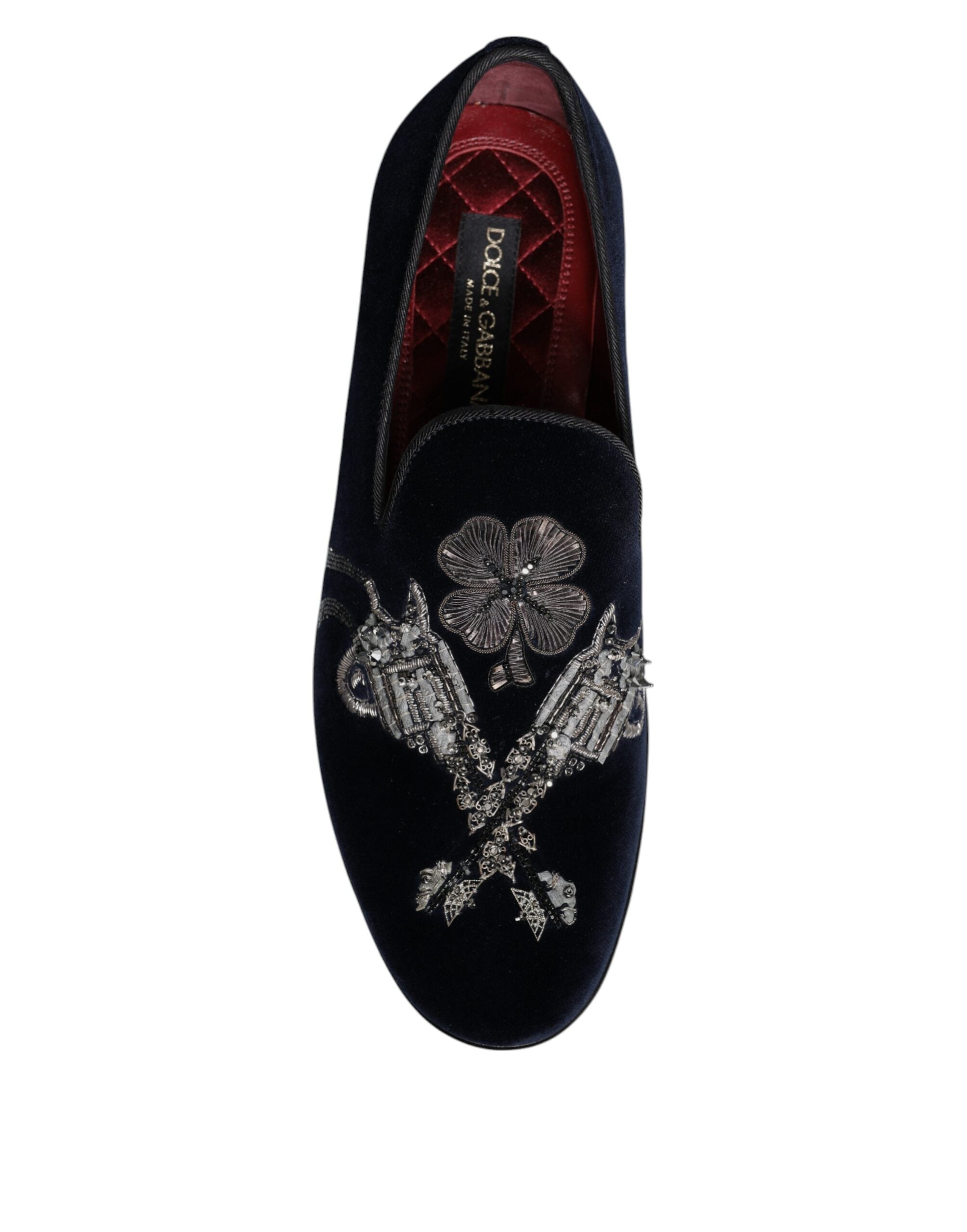 Dolce & Gabbana Black Velvet Floral Gun Loafers Dress Shoes LUNESCAPE