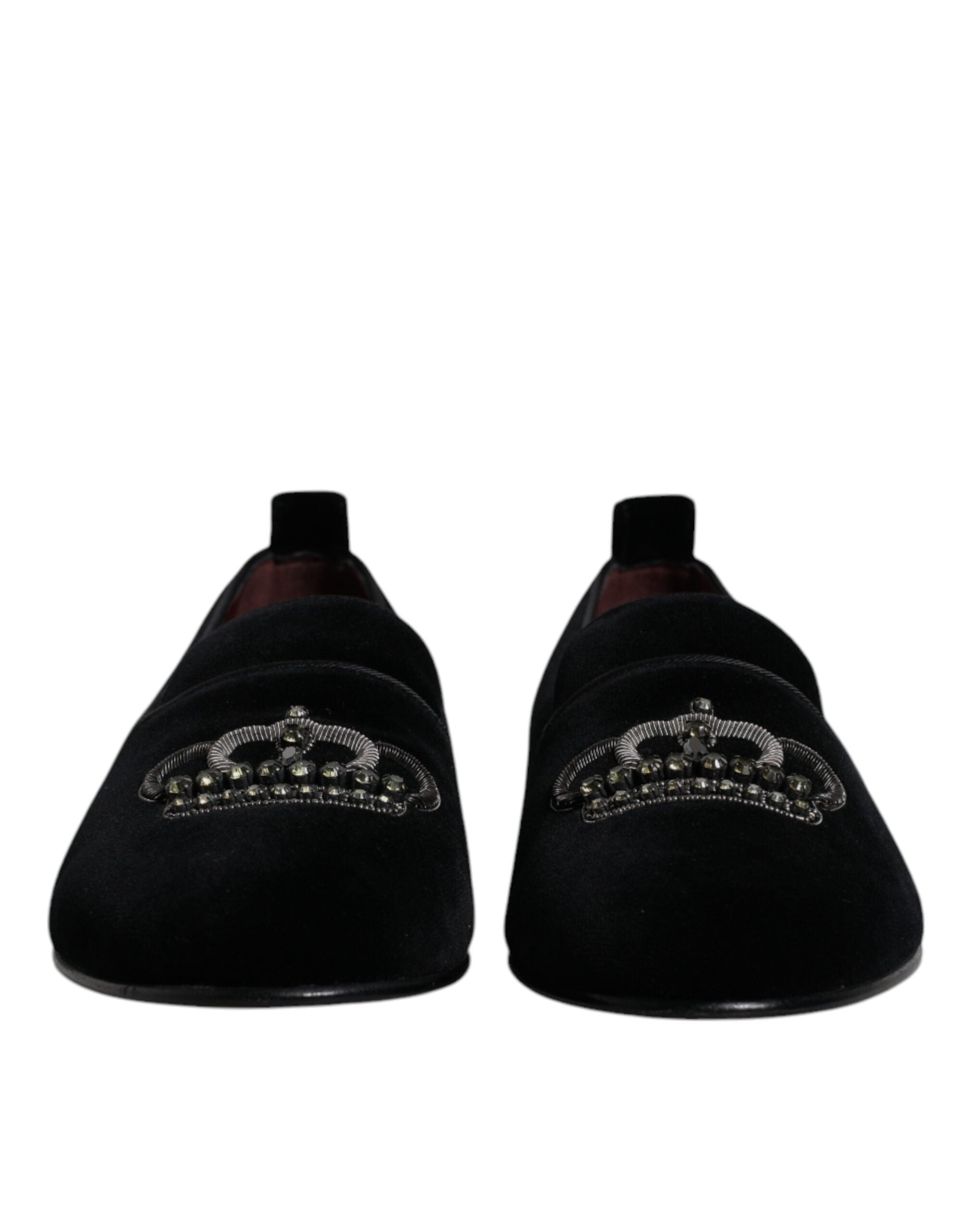 Dolce & Gabbana Black Velvet Crystal Crown Loafers Formal Dress Shoes LUNESCAPE