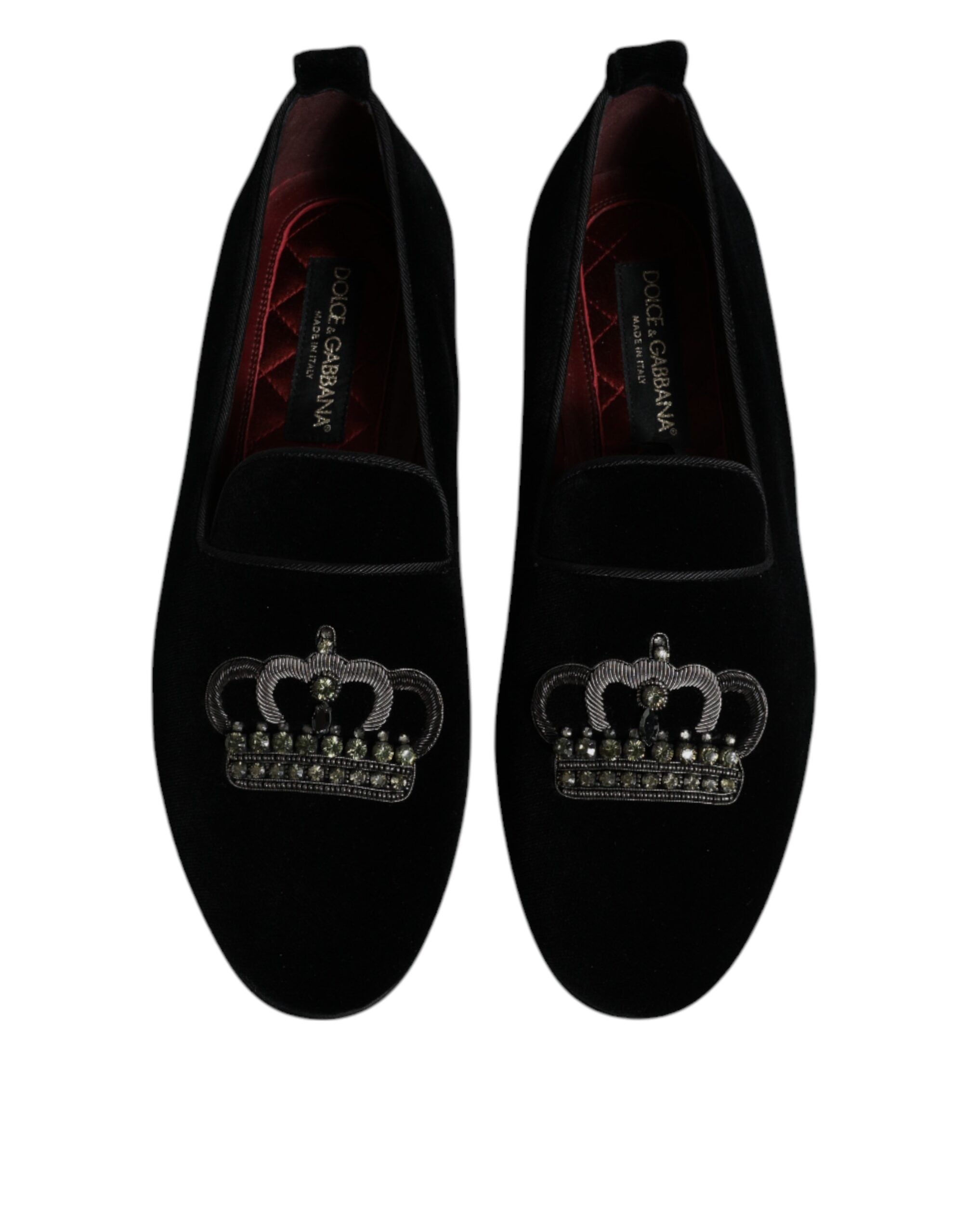 Dolce & Gabbana Black Velvet Crystal Crown Loafers Formal Dress Shoes LUNESCAPE