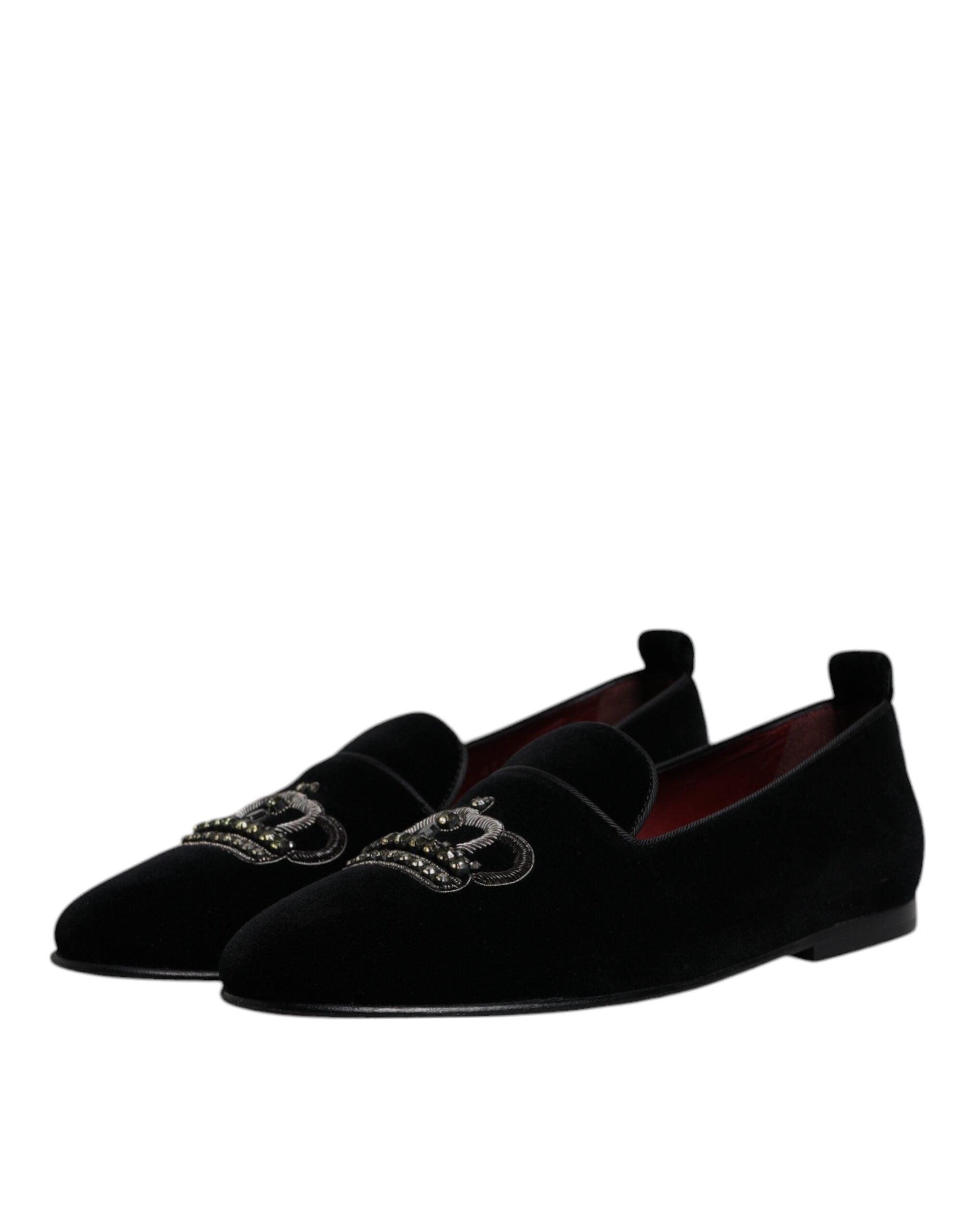 Dolce & Gabbana Black Velvet Crystal Crown Loafers Formal Dress Shoes LUNESCAPE