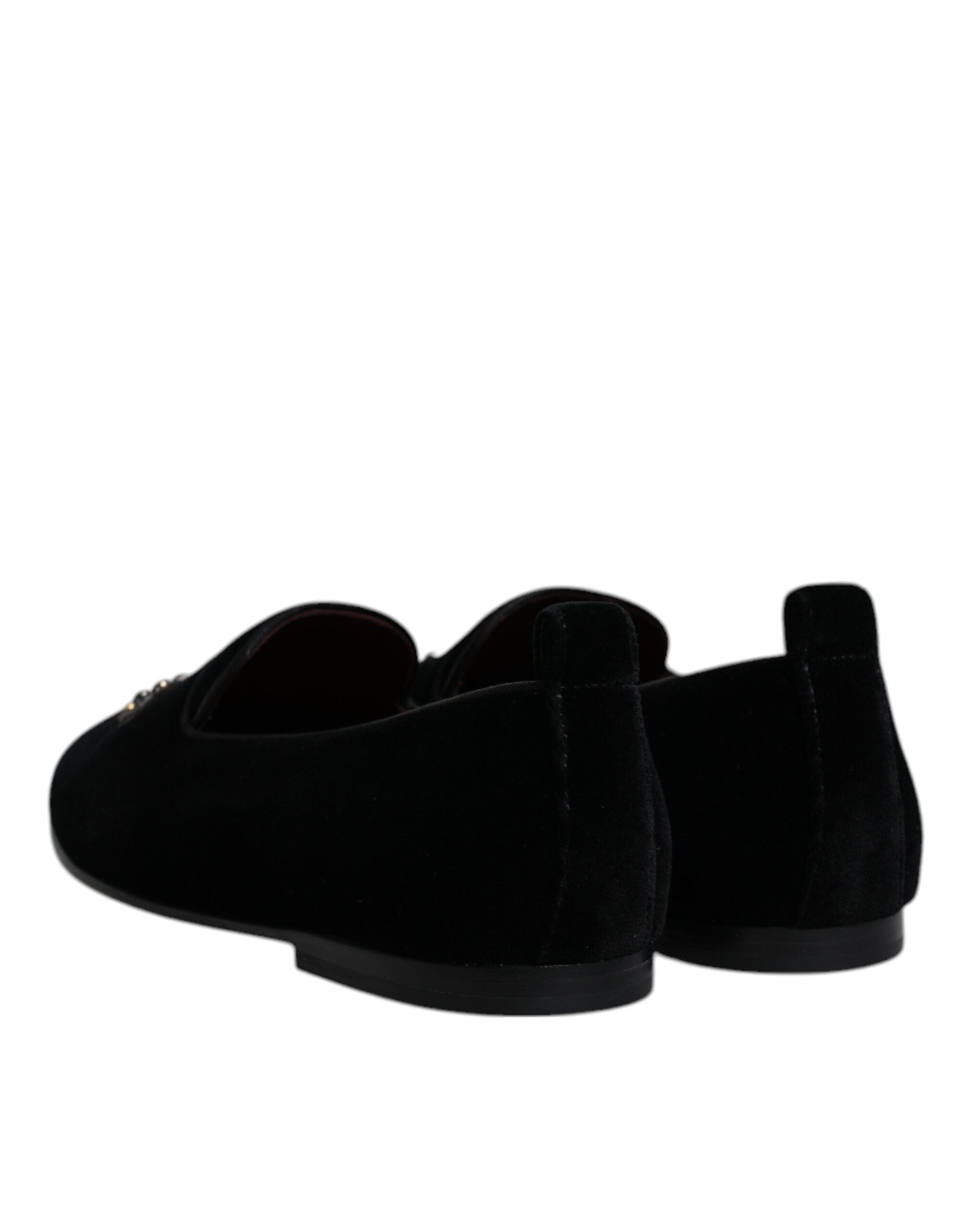 Dolce & Gabbana Black Velvet Crystal Crown Loafers Formal Dress Shoes LUNESCAPE