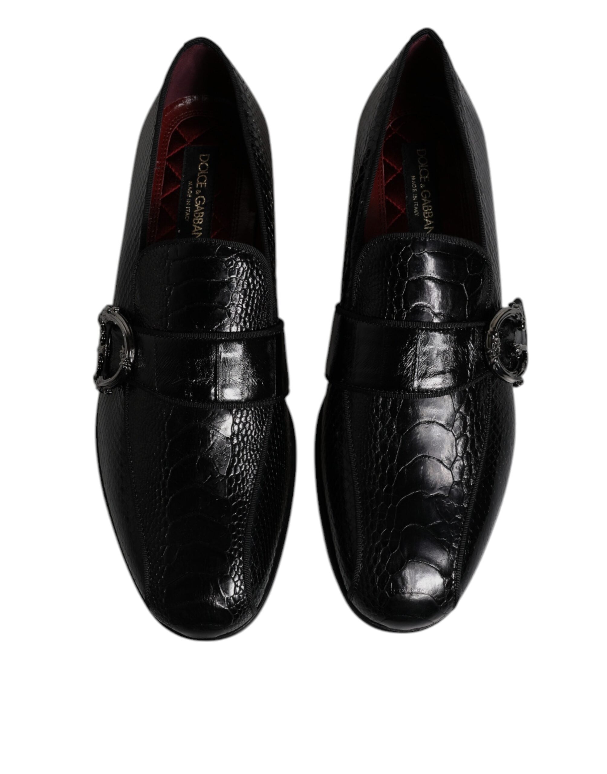 Dolce & Gabbana Black Exotic Leather DG Logo Loafers Formal Dress Shoes LUNESCAPE
