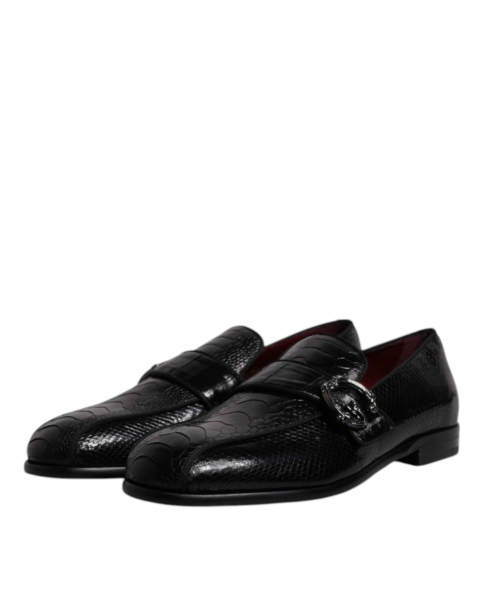 Dolce & Gabbana Black Exotic Leather DG Logo Loafers Formal Dress Shoes LUNESCAPE