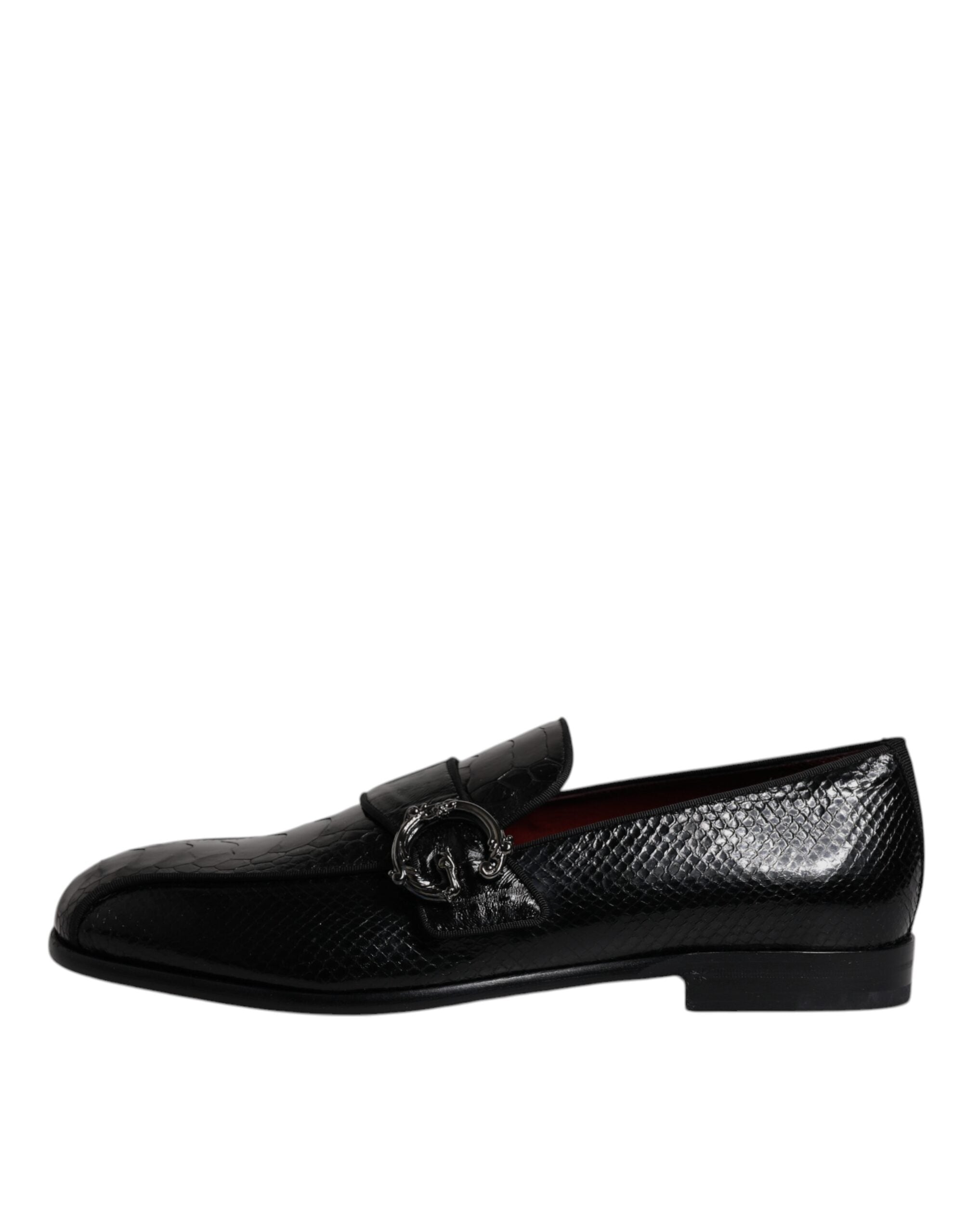 Dolce & Gabbana Black Exotic Leather DG Logo Loafers Formal Dress Shoes LUNESCAPE