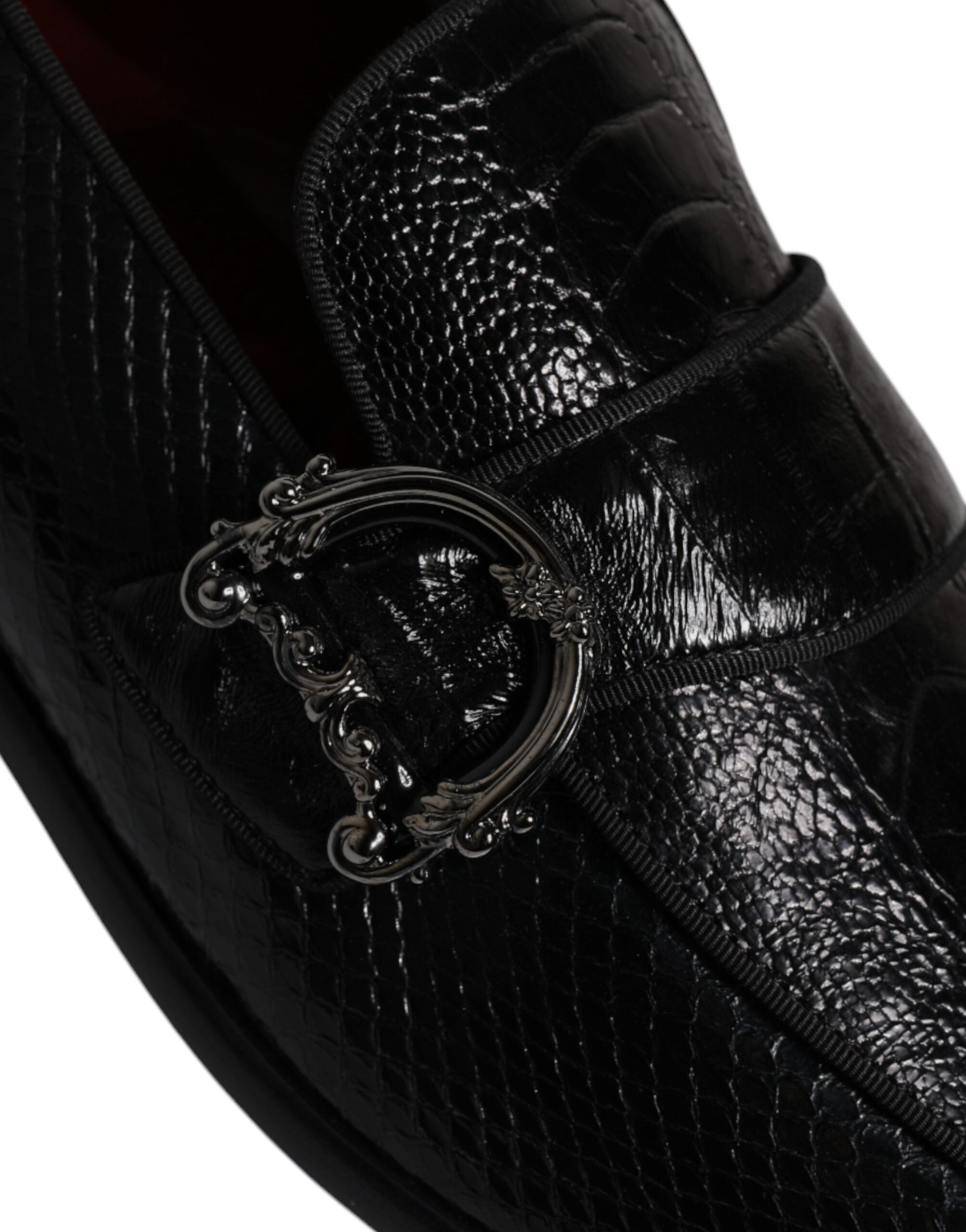 Dolce & Gabbana Black Exotic Leather DG Logo Loafers Formal Dress Shoes LUNESCAPE