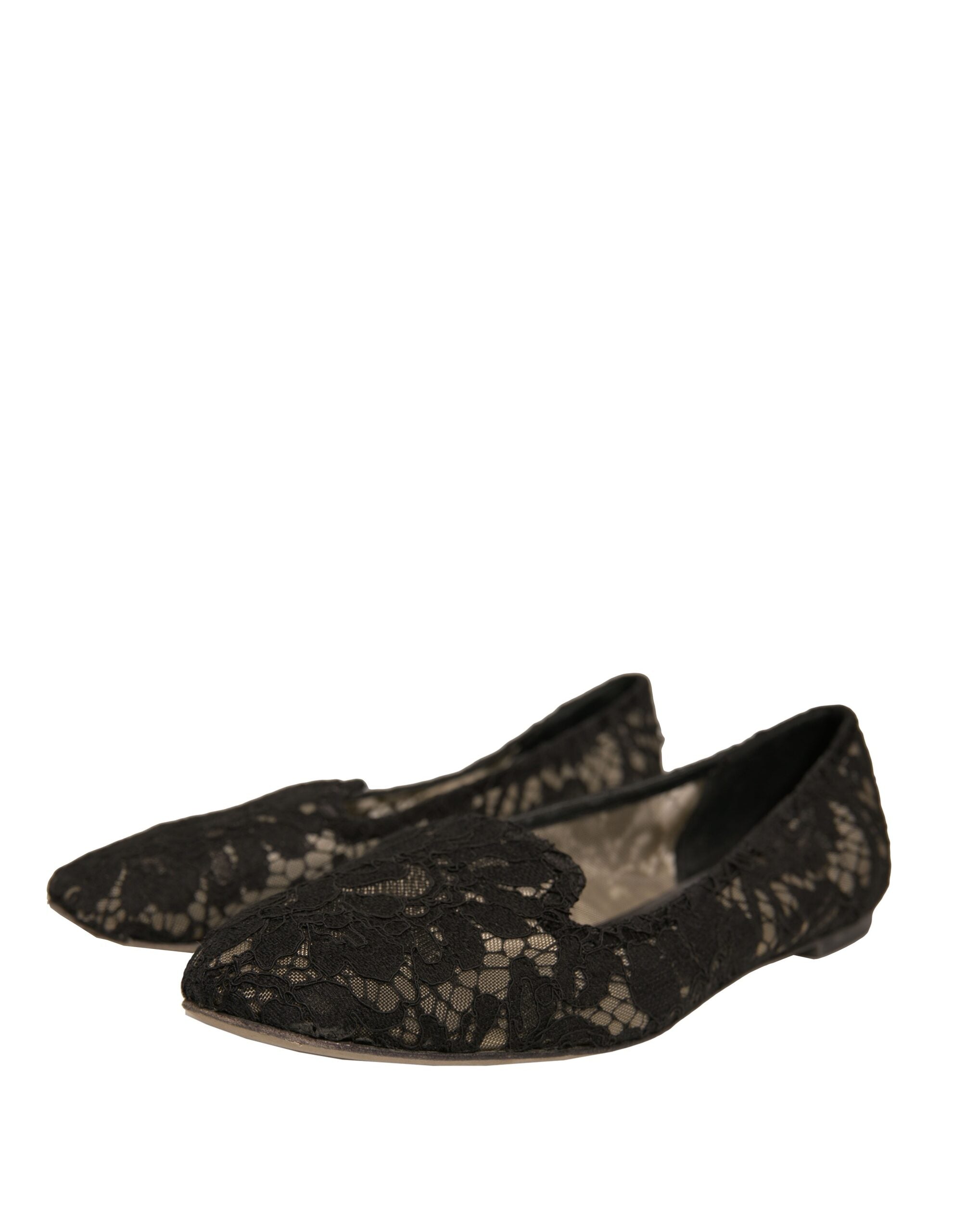 Dolce & Gabbana Black Taormina Lace Slip On Flats Shoes LUNESCAPE