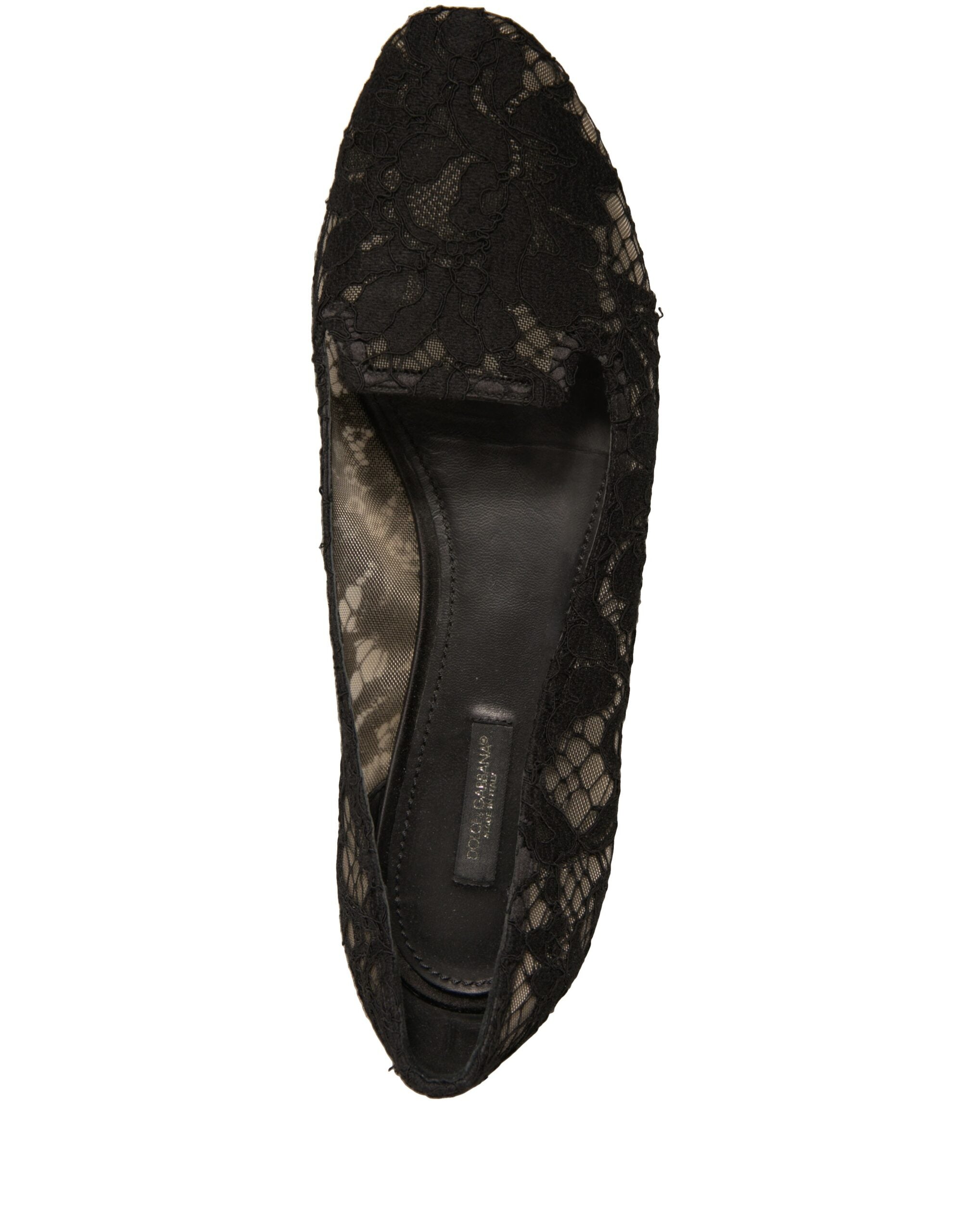 Dolce & Gabbana Black Taormina Lace Slip On Flats Shoes LUNESCAPE