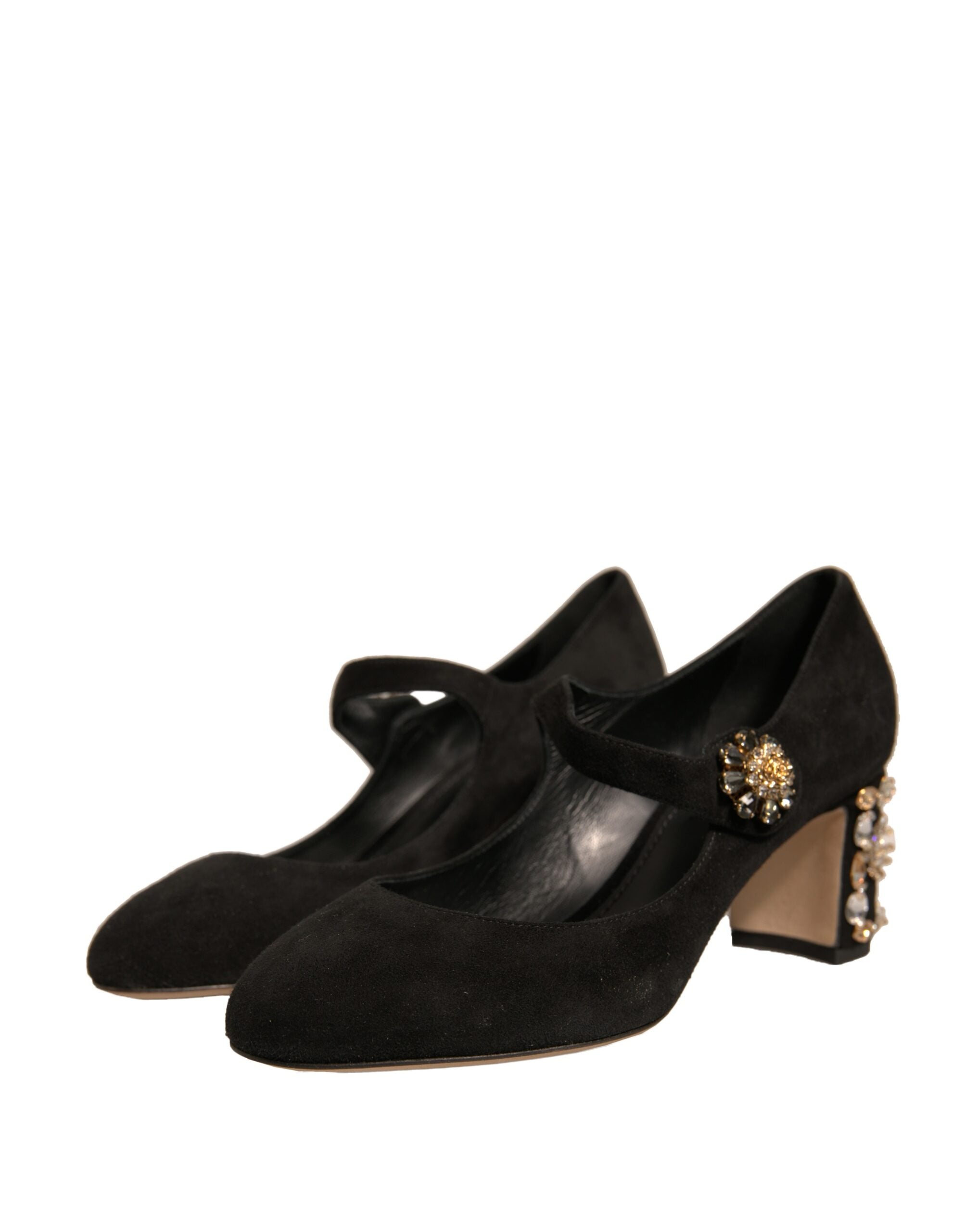 Dolce & Gabbana Black Suede Jewelled Mary Jane Pumps Shoes LUNESCAPE