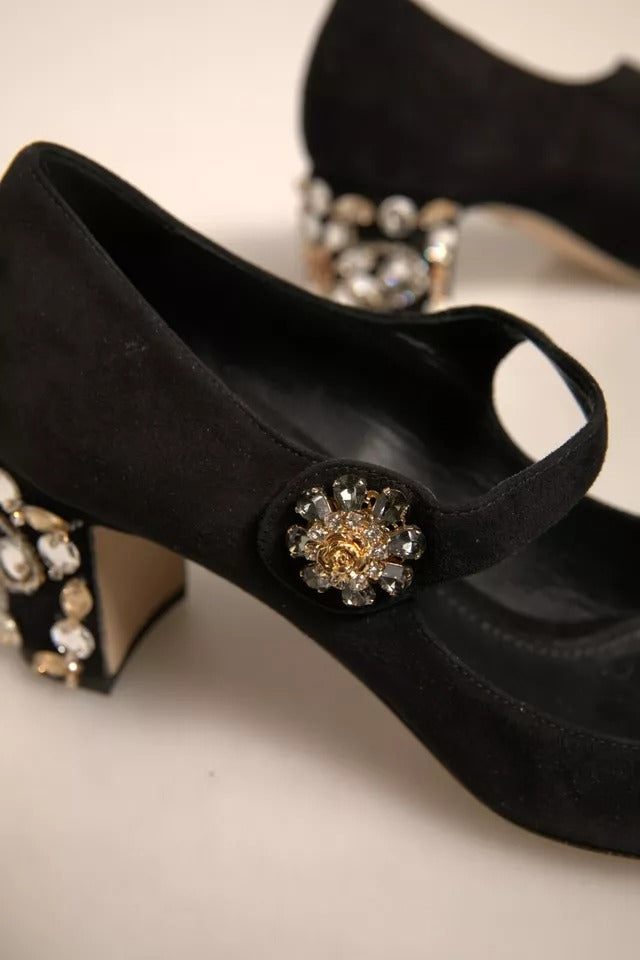 Dolce & Gabbana Black Suede Jewelled Mary Jane Pumps Shoes LUNESCAPE