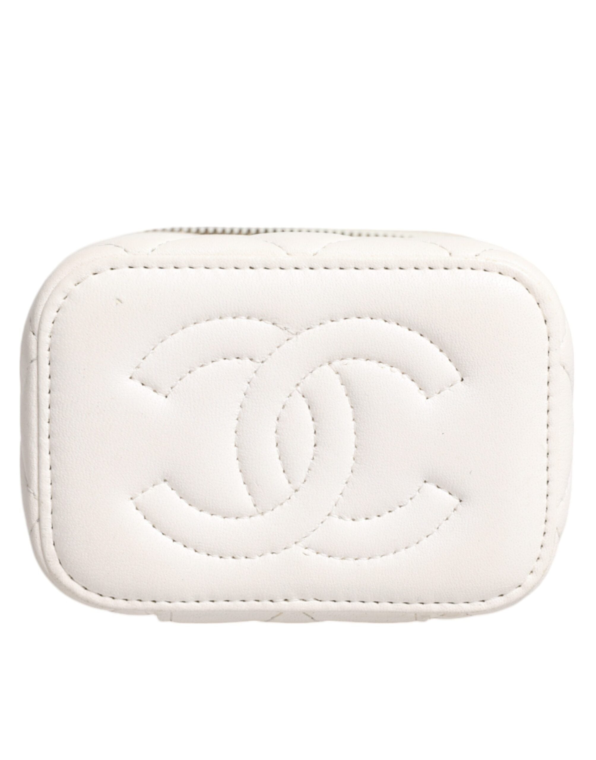 Chanel White Matelasse Lambskin Gold Chain Shoulder Vanity Mirror LUNESCAPE