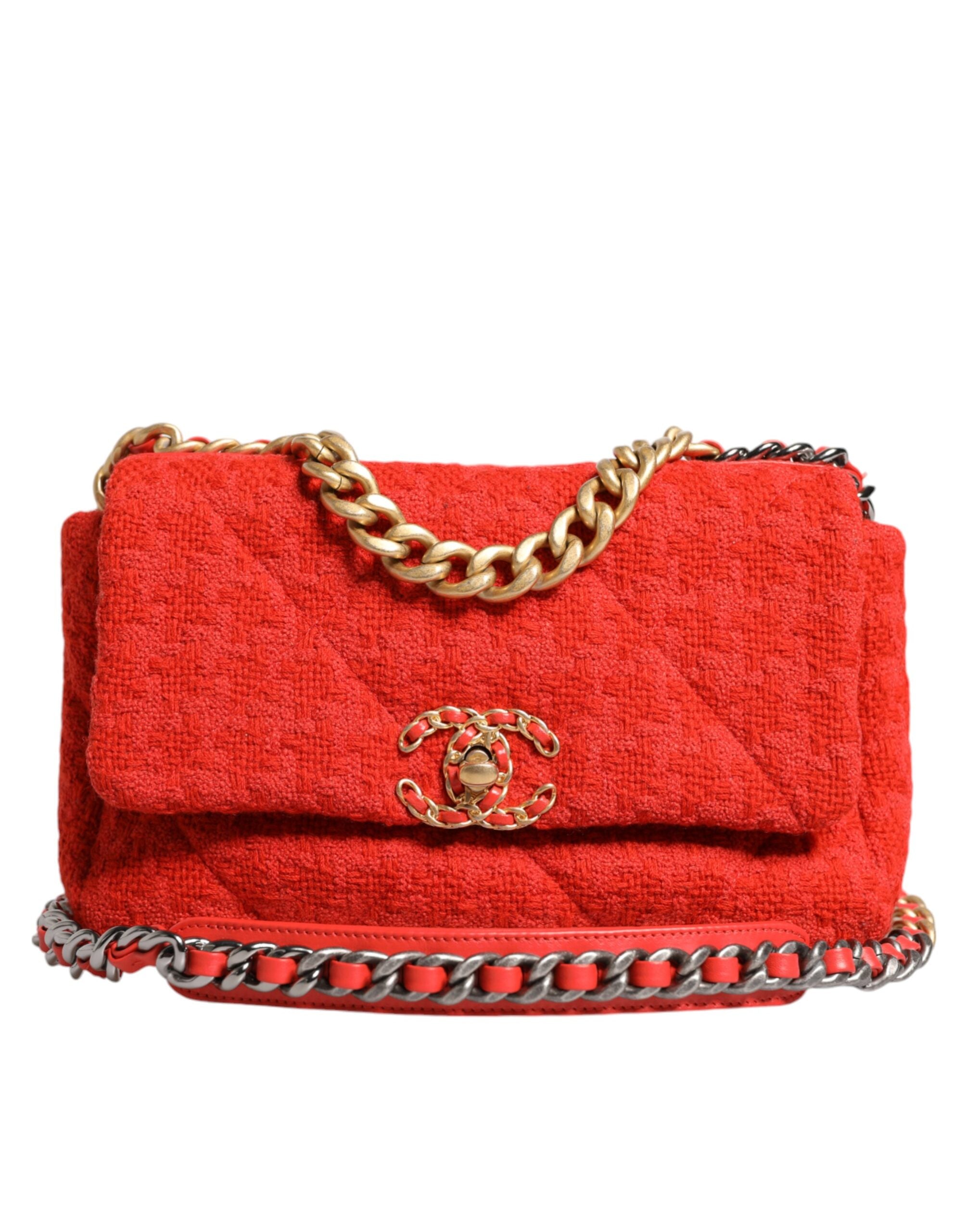 Chanel Red Tweed 2WAY Hand Chain Medium Shoulder Bag Purse LUNESCAPE