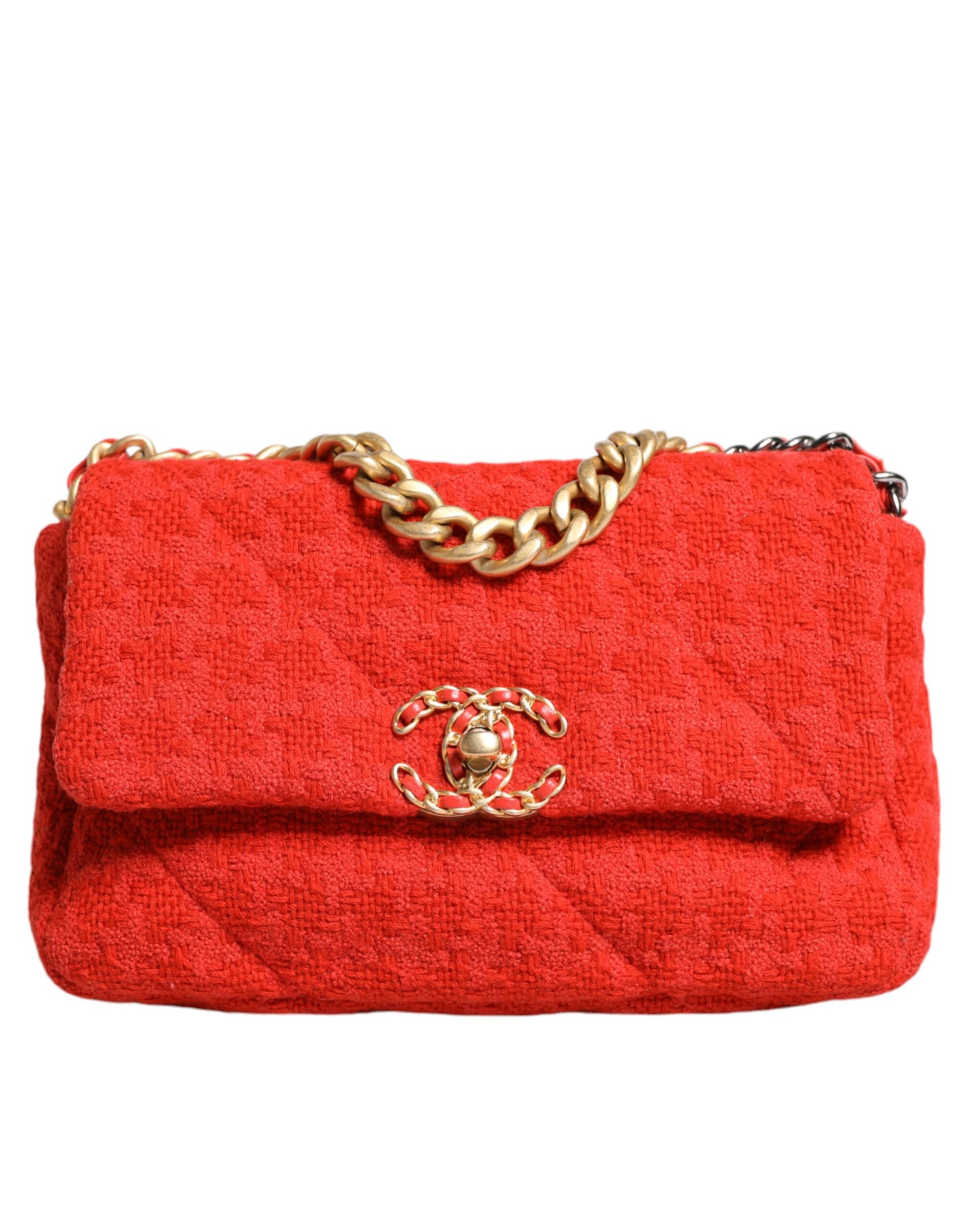 Chanel Red Tweed 2WAY Hand Chain Medium Shoulder Bag Purse LUNESCAPE