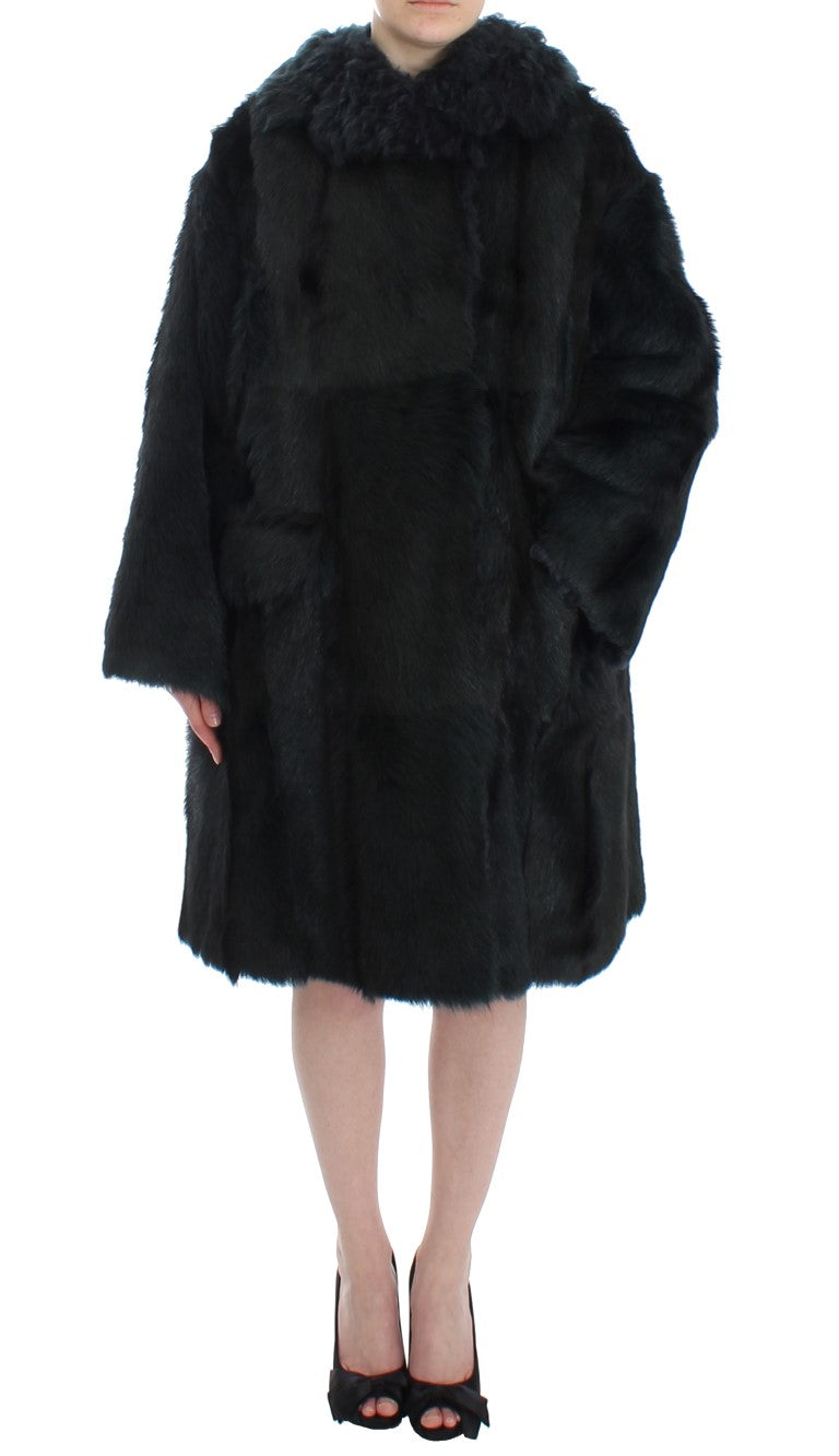Dolce & Gabbana Black Goat Fur Shearling Long Jacket Coat LUNESCAPE
