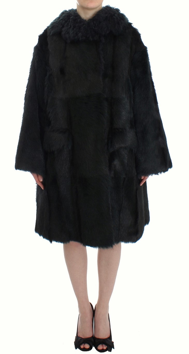 Dolce & Gabbana Black Goat Fur Shearling Long Jacket Coat LUNESCAPE