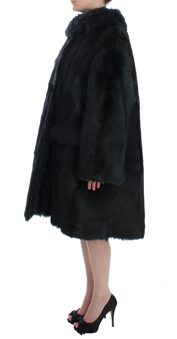 Dolce & Gabbana Black Goat Fur Shearling Long Jacket Coat LUNESCAPE