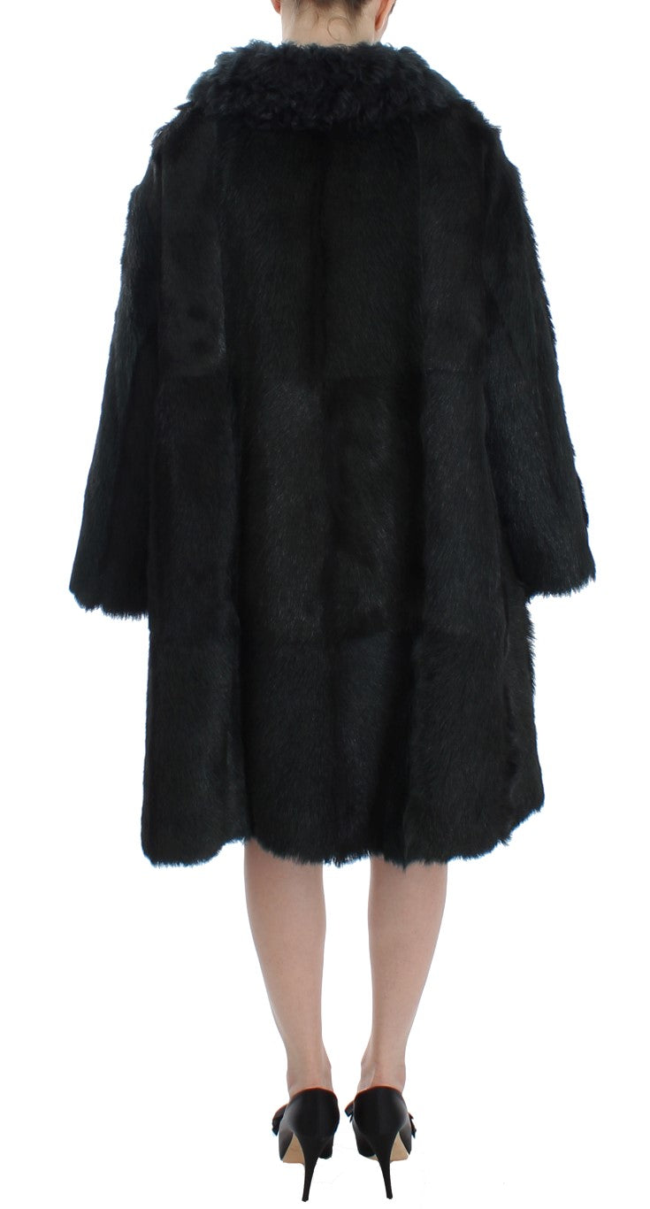 Dolce & Gabbana Black Goat Fur Shearling Long Jacket Coat LUNESCAPE