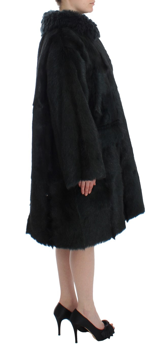 Dolce & Gabbana Black Goat Fur Shearling Long Jacket Coat LUNESCAPE