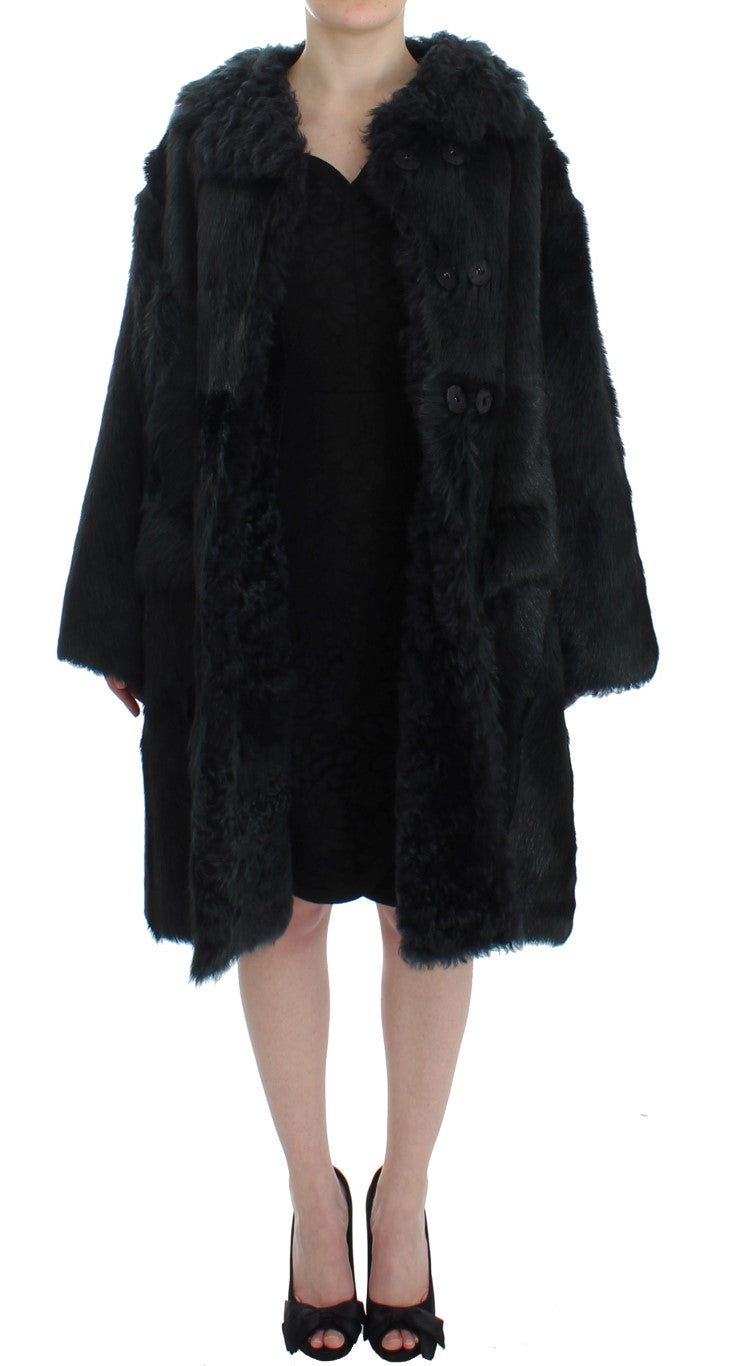 Dolce & Gabbana Black Goat Fur Shearling Long Jacket Coat LUNESCAPE
