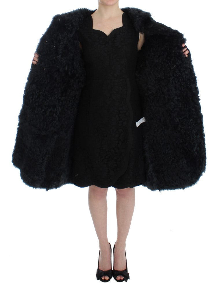 Dolce & Gabbana Black Goat Fur Shearling Long Jacket Coat LUNESCAPE
