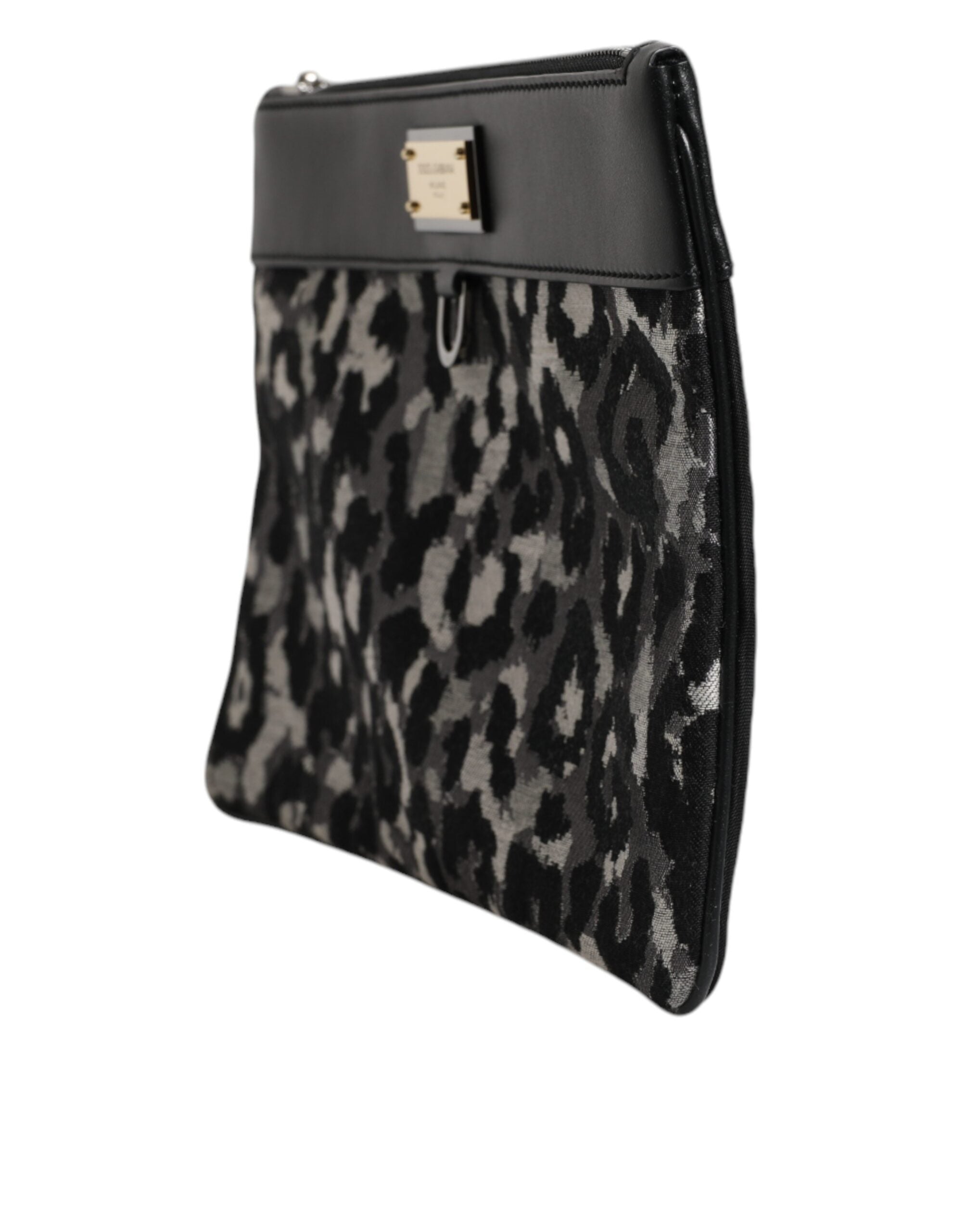 Dolce & Gabbana Multicolor Leopard Jacquard Logo Plaque Men Pouch Bag LUNESCAPE