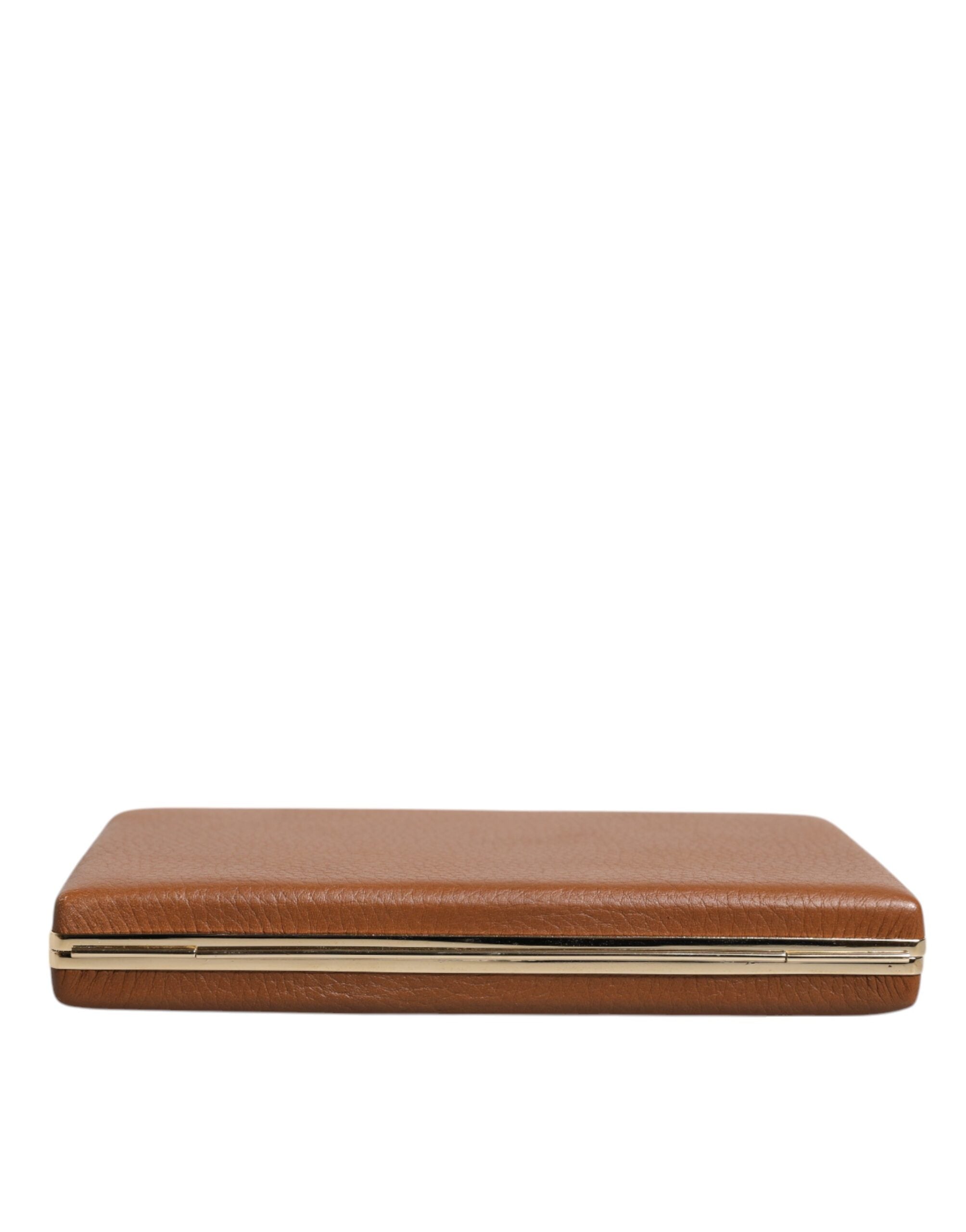 Dolce & Gabbana Brown Leather Clutch Evening Crossbody Bag LUNESCAPE