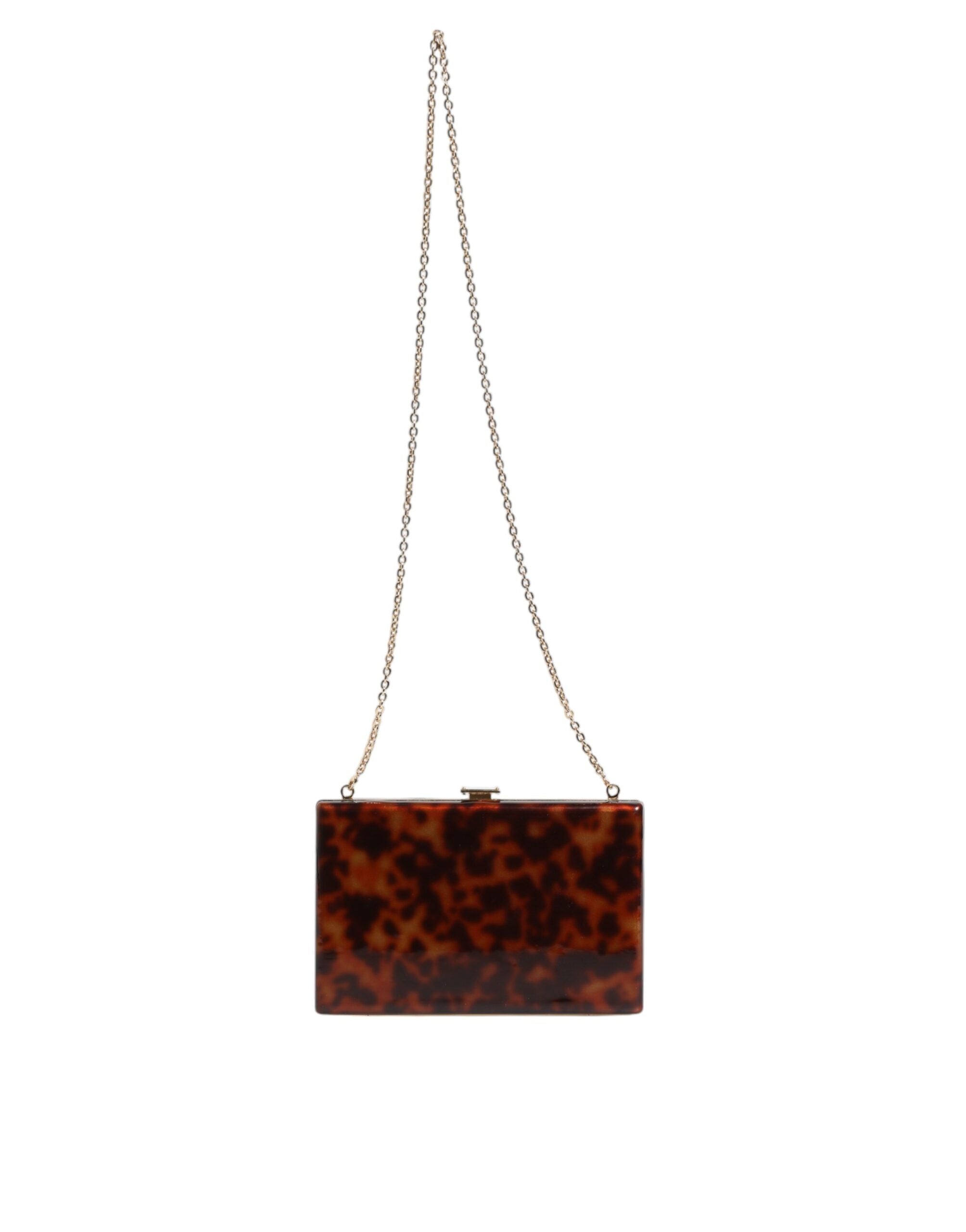 Dolce & Gabbana Brown Leather Clutch Evening Crossbody Bag LUNESCAPE