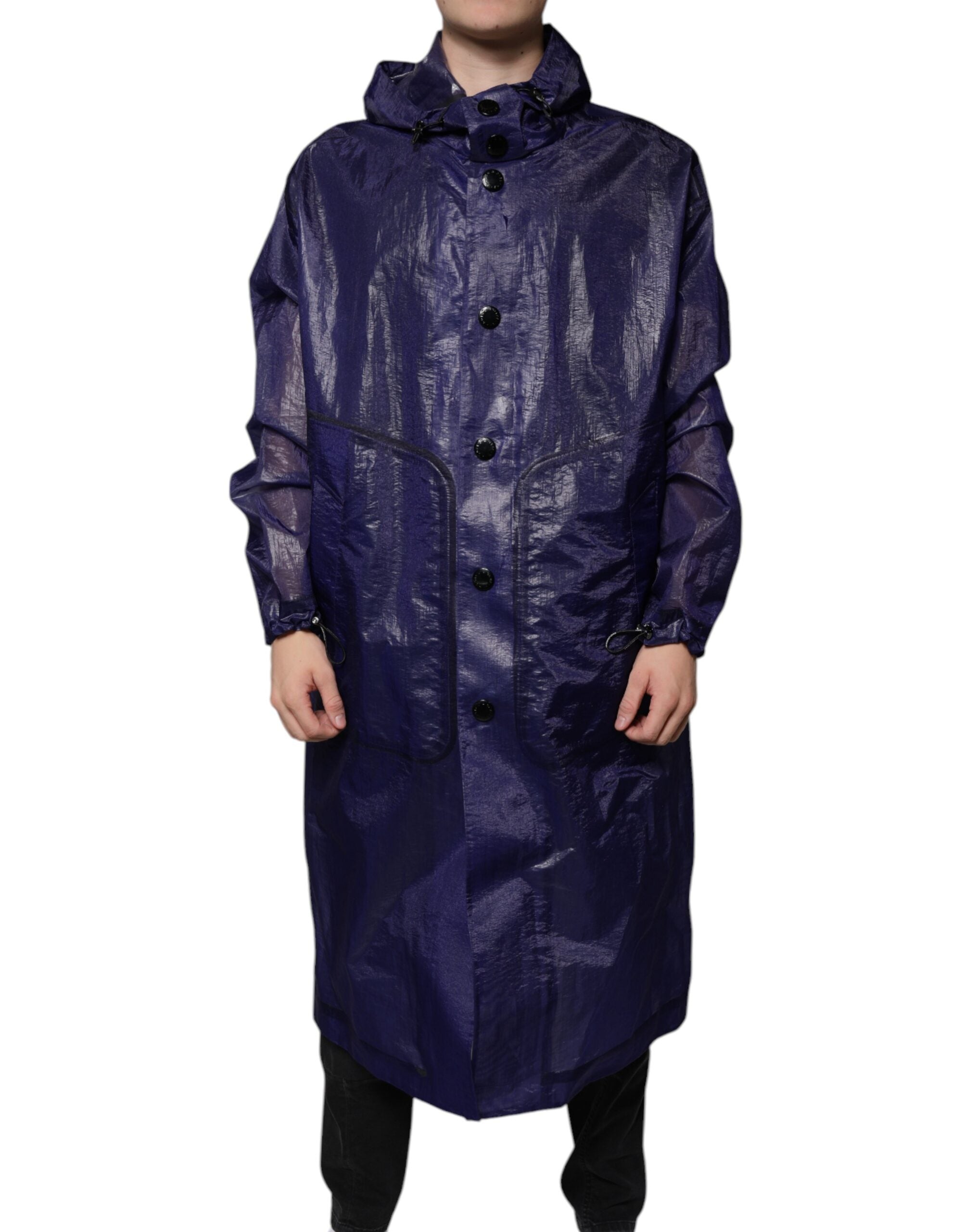 Dolce & Gabbana Dark Blue Cotton Hooded Men Rain Coat