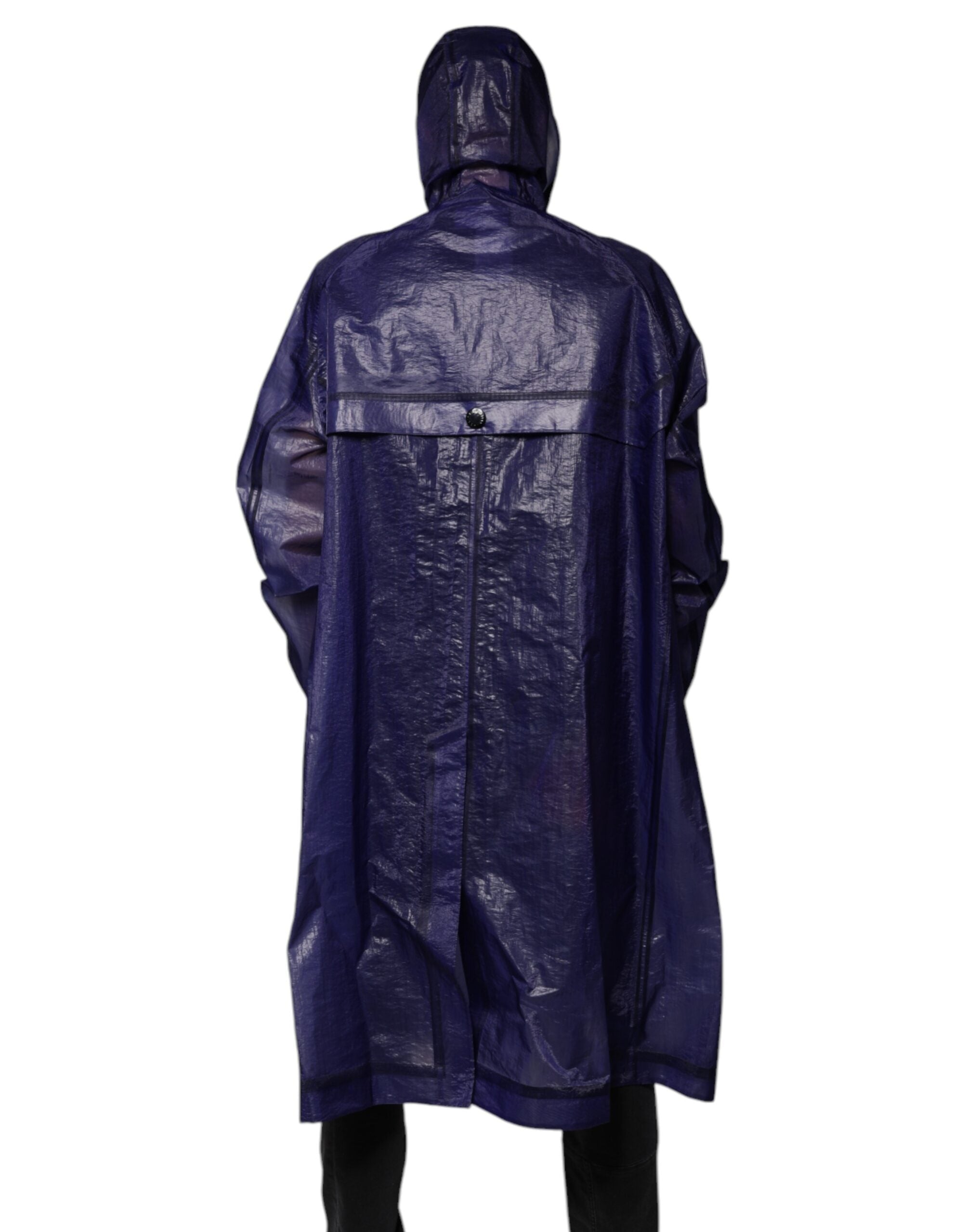 Dolce & Gabbana Dark Blue Cotton Hooded Men Rain Coat