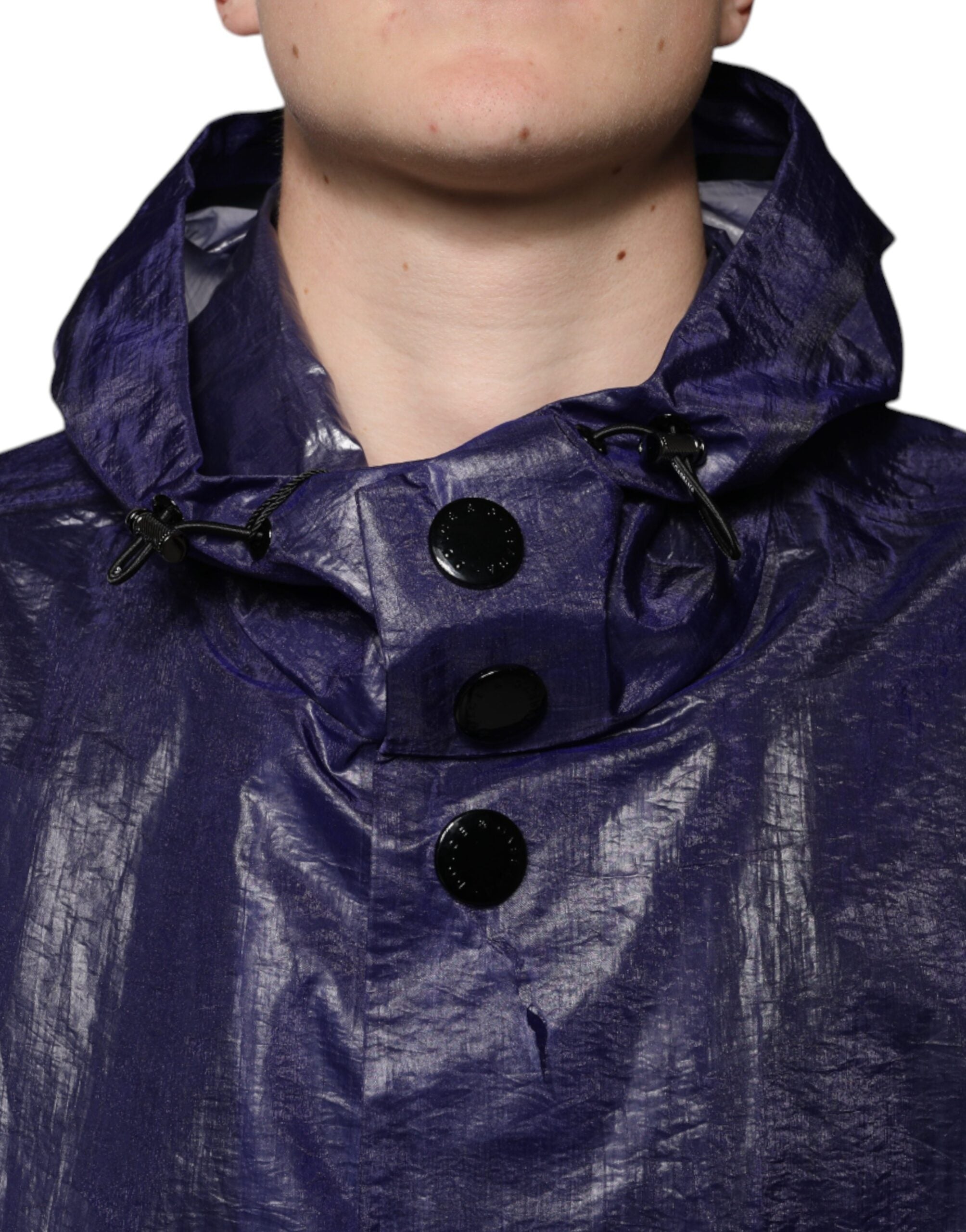 Dolce & Gabbana Dark Blue Cotton Hooded Men Rain Coat