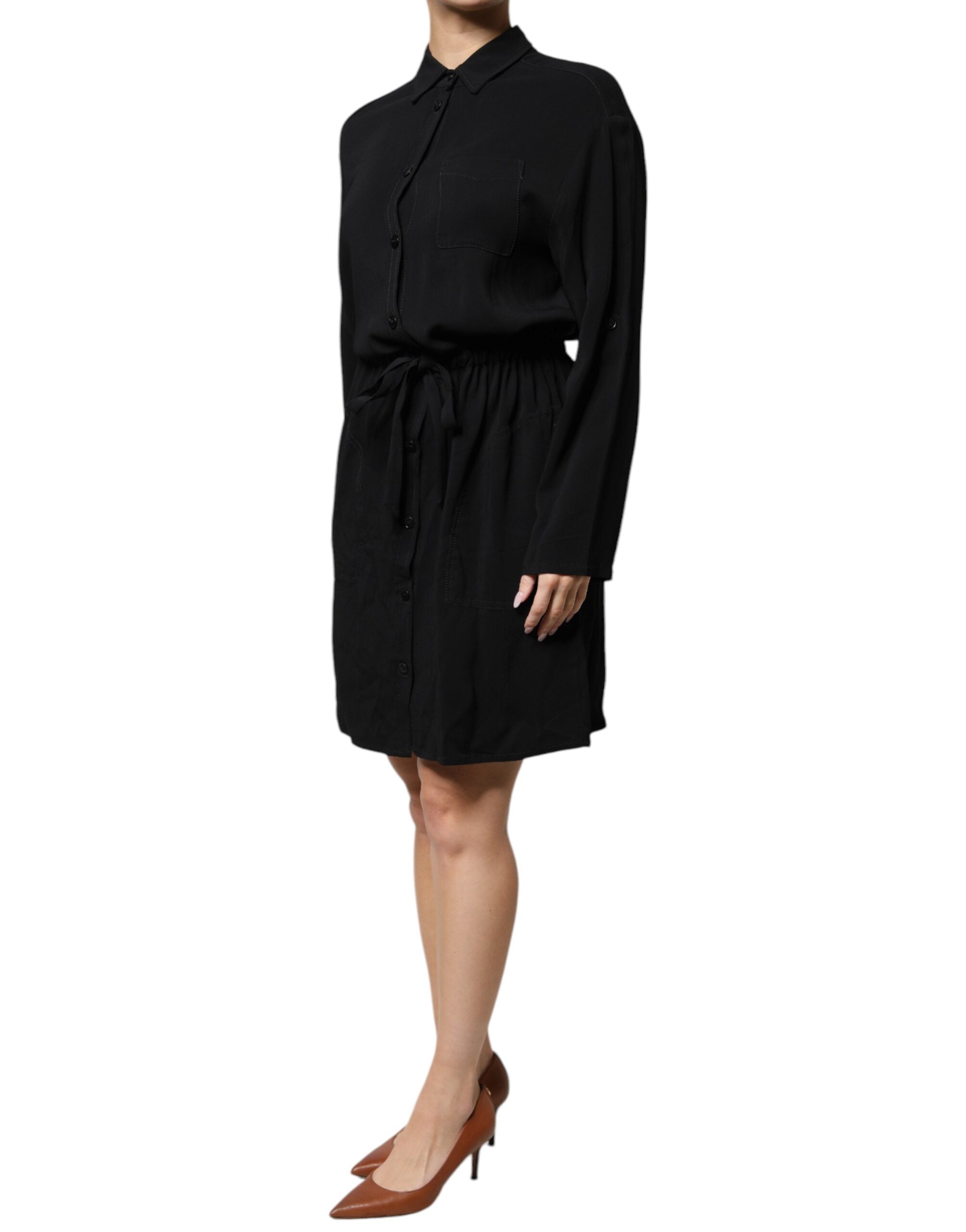 Emporio Armani Black Viscose Long Sleeves A-line Mini Dress LUNESCAPE