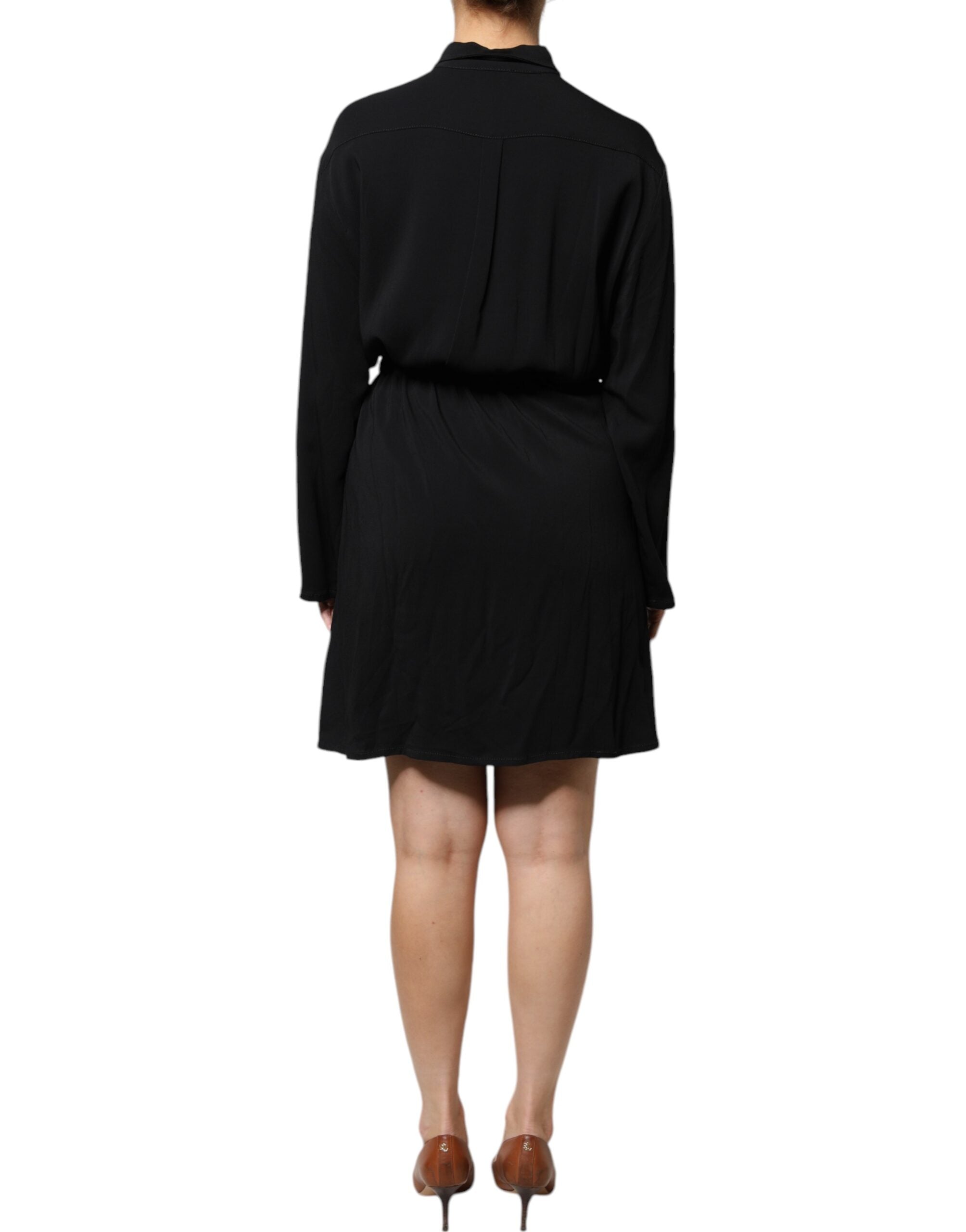 Emporio Armani Black Viscose Long Sleeves A-line Mini Dress LUNESCAPE