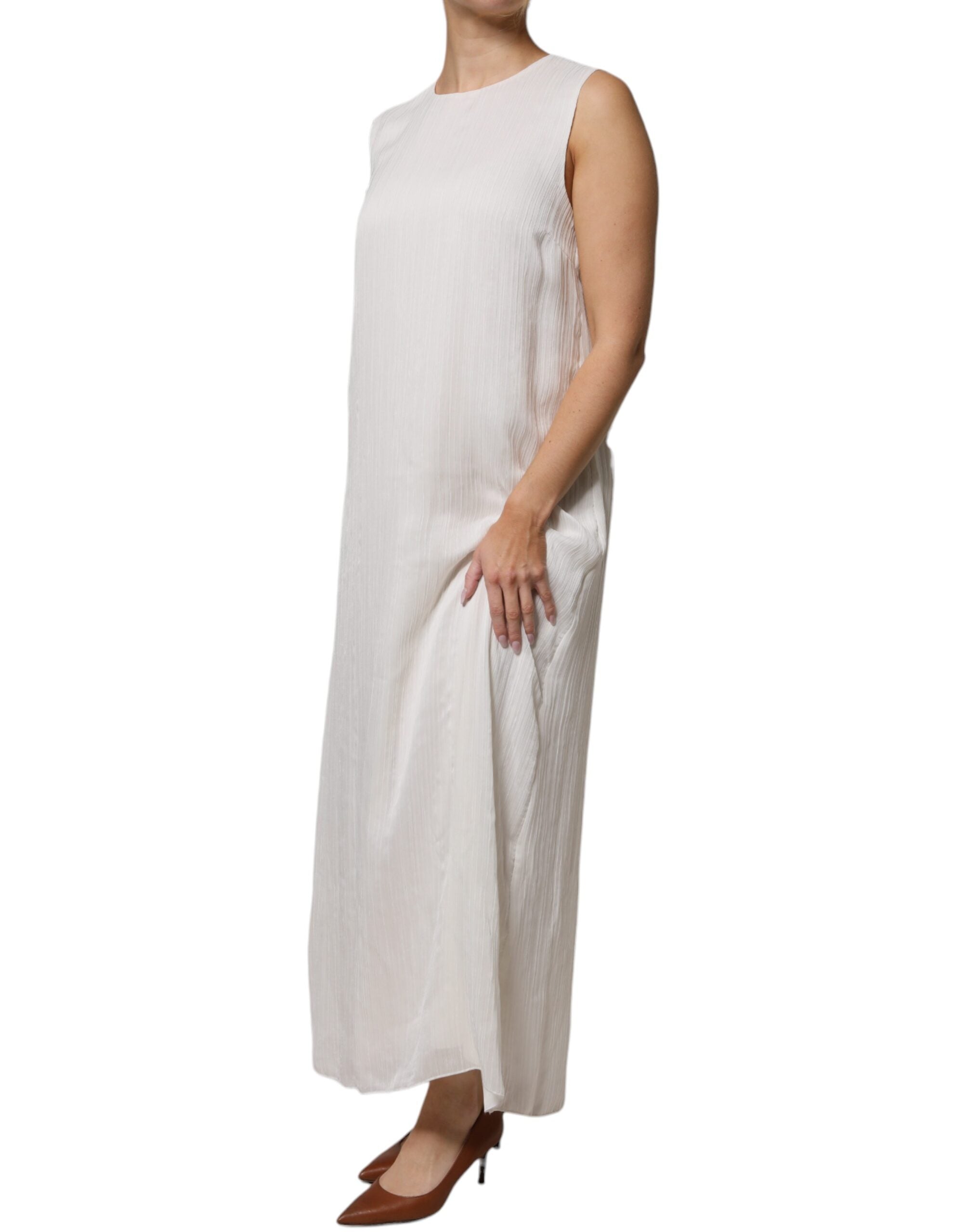 Peserico White Sleeveless Round Neck Shift Long Maxi Dress LUNESCAPE